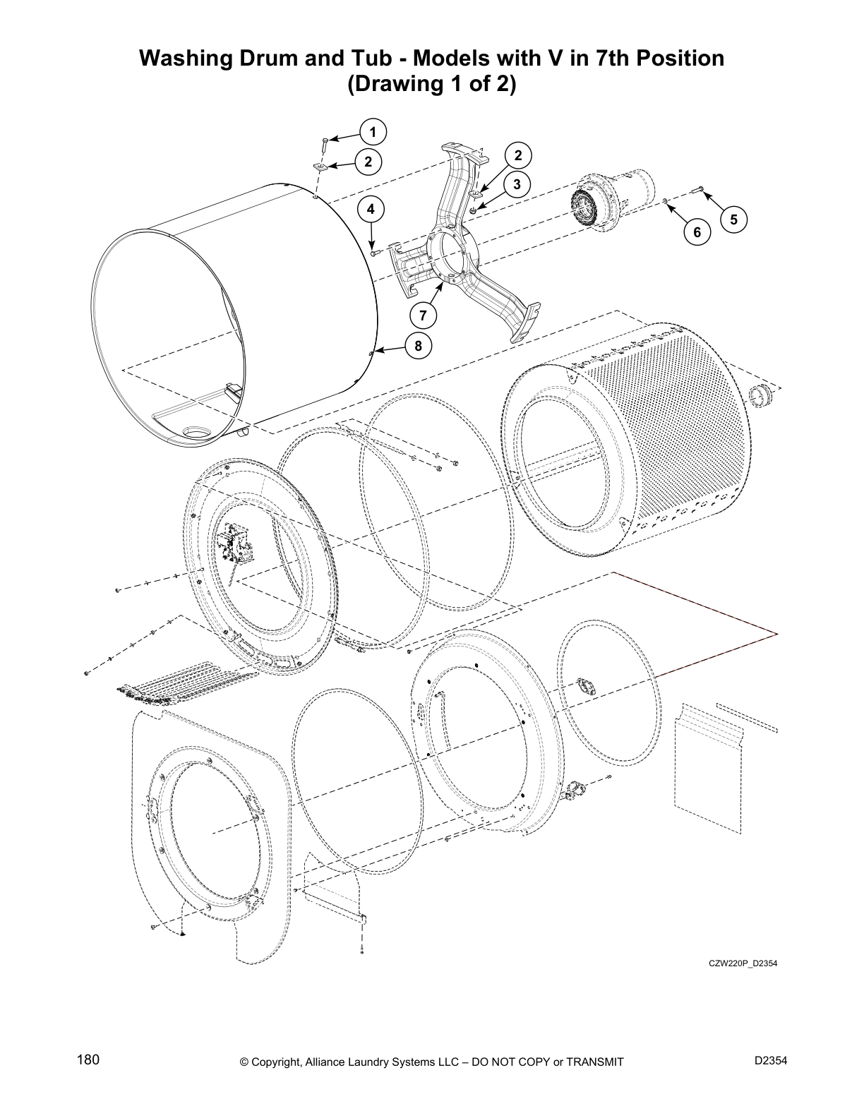 Washing Drum and Tub - Models with V in 7th Position
(Drawing 1 of 2)