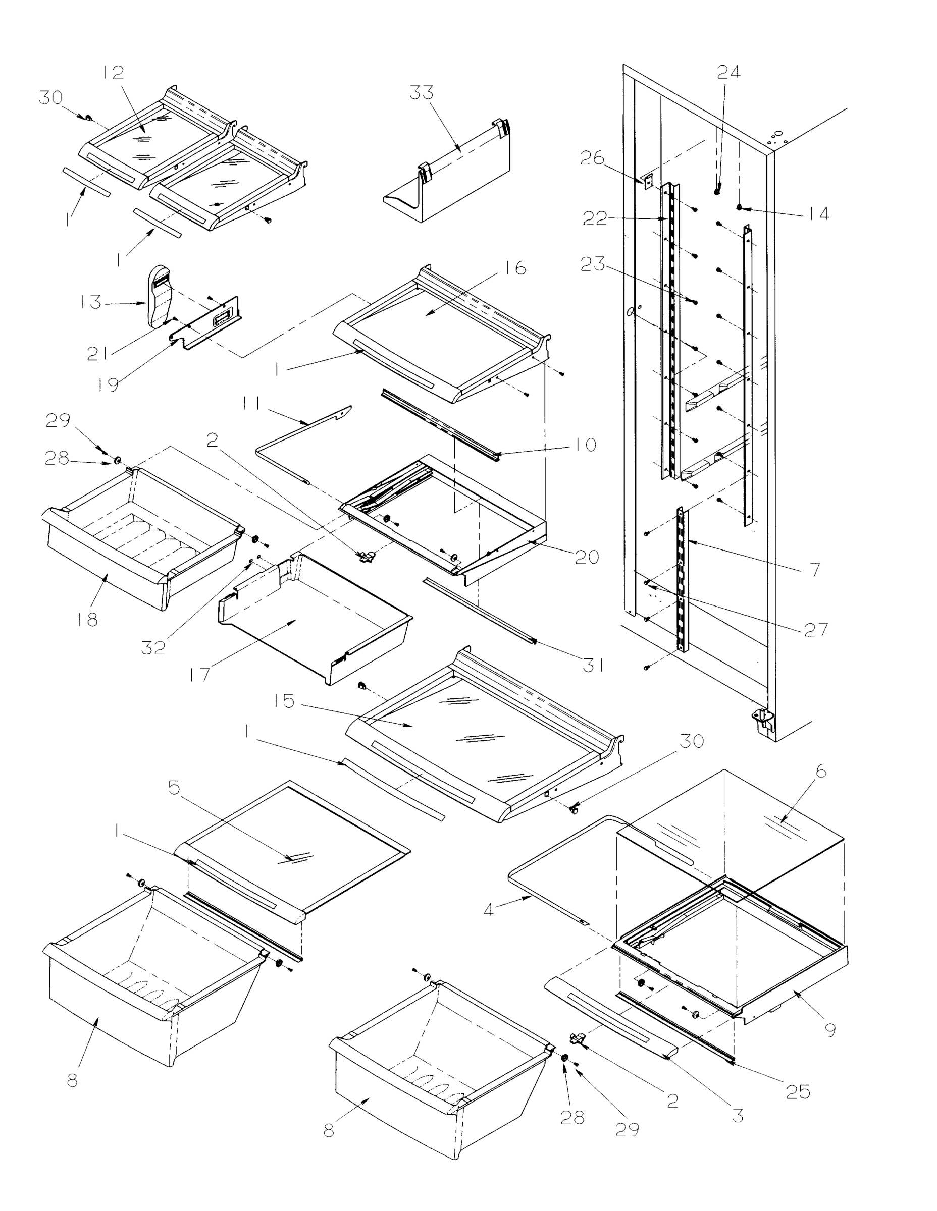 14 - Refrigerator Shelving and Drawers