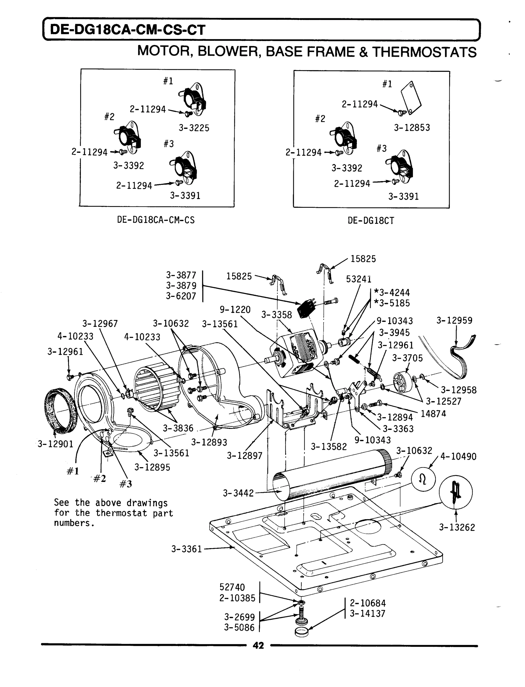 16 - MOTOR, BLOWER, BASE FRAME & THERMOSTATS