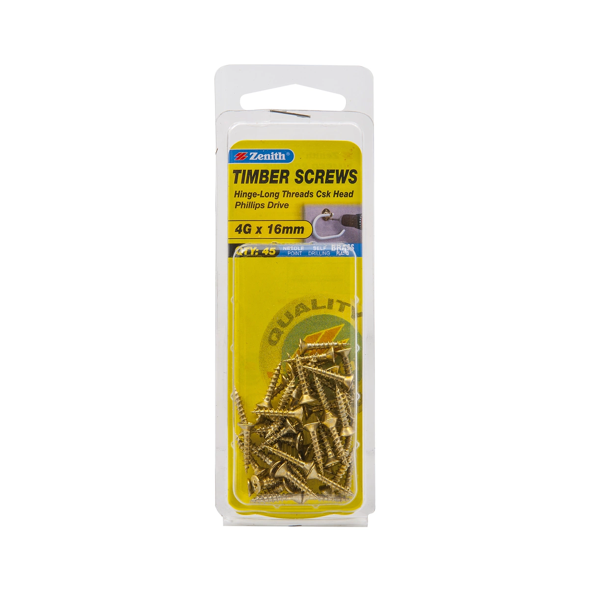 ZENITH® 4G x 16mm Brass Plated Timber Screws – 45 Pack