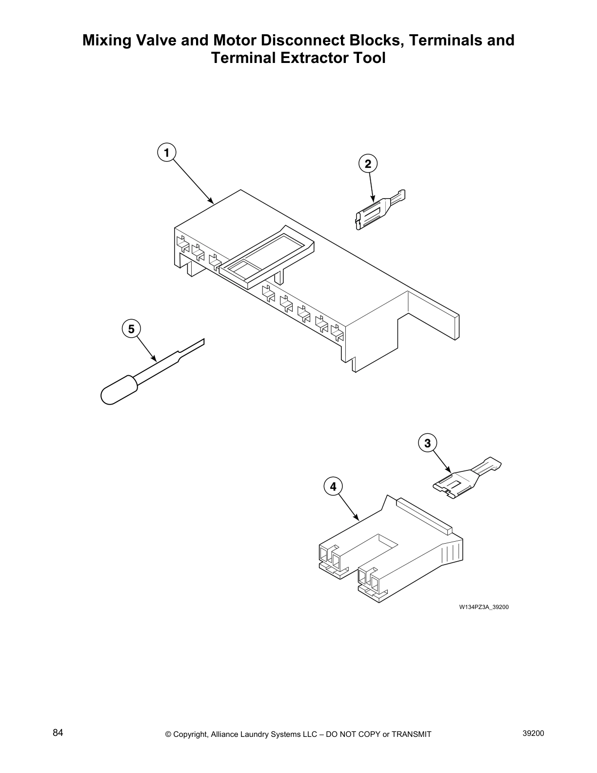 Mixing Valve and Motor Disconnect Blocks, Terminals and
Terminal Extractor Tool