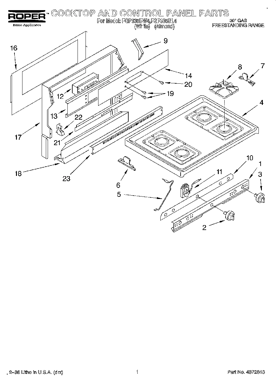 01 - COOKTOP AND CONTROL PANEL