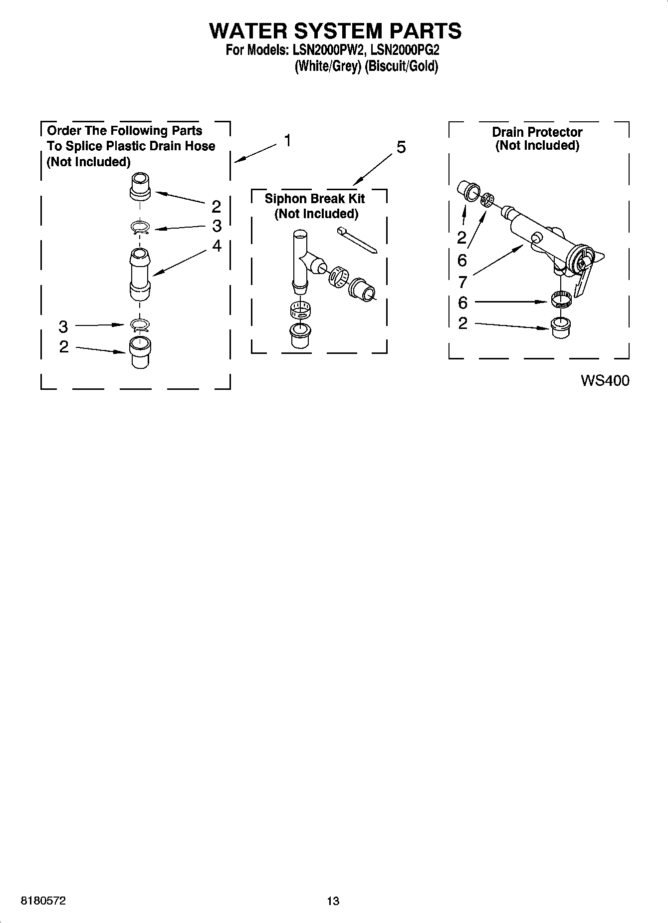 09 - WATER SYSTEM PARTS, MISCELLANEOUS PARTS, OPTIONAL PARTS (NOT INCLUDED)