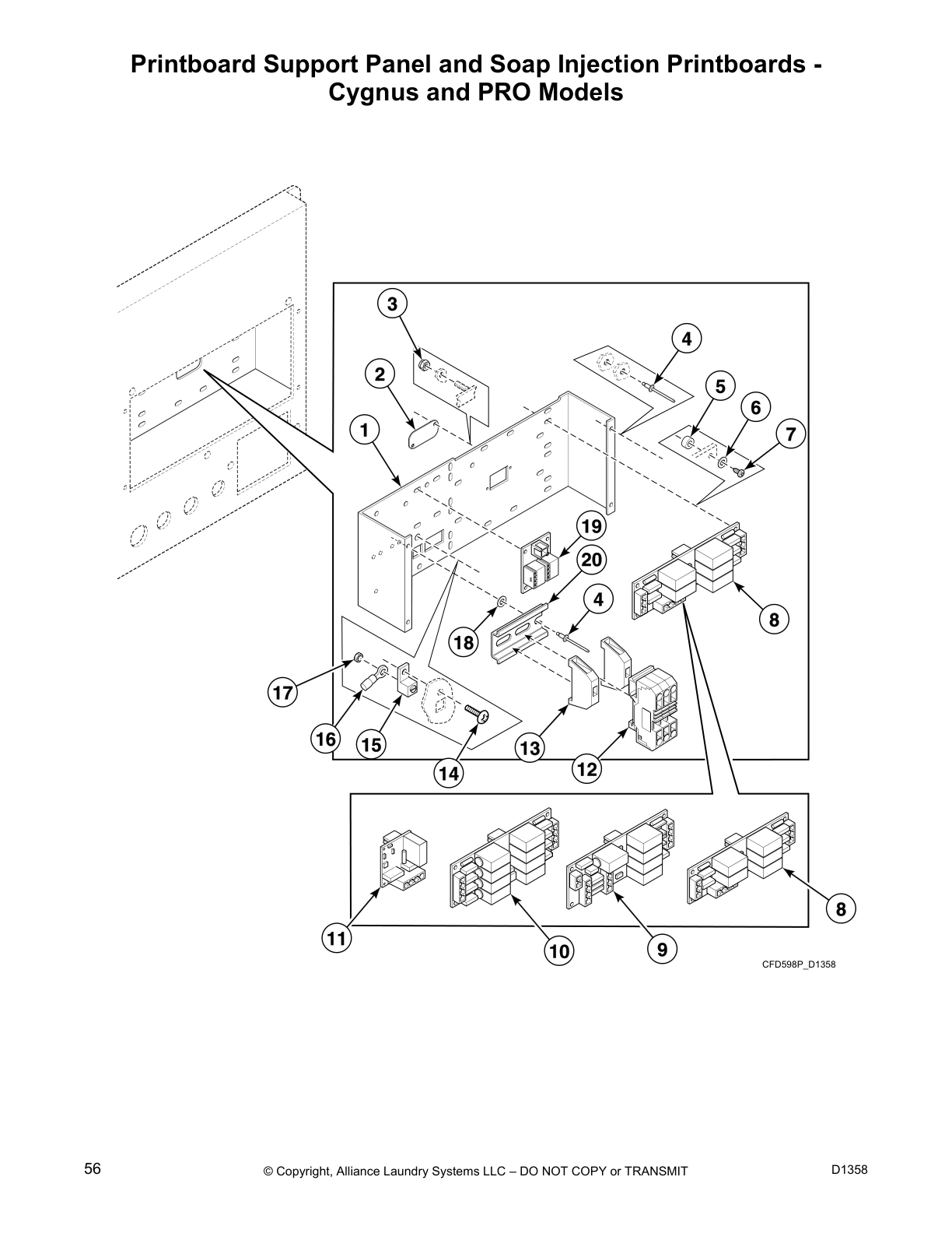 Printboard Support Panel and Soap Injection Printboards -
Cygnus and PRO Models