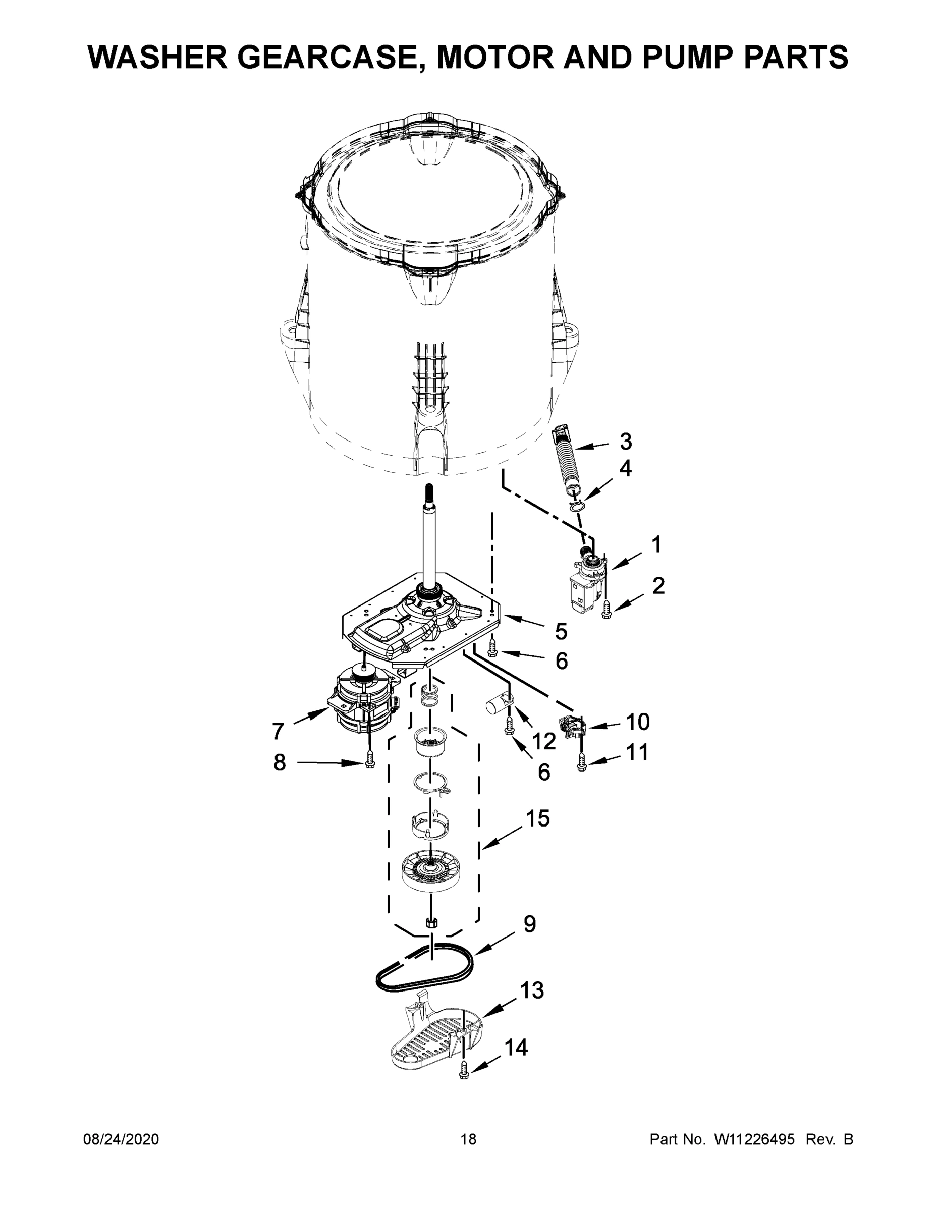 10 - WASHER GEARCASE, MOTOR AND PUMP PARTS