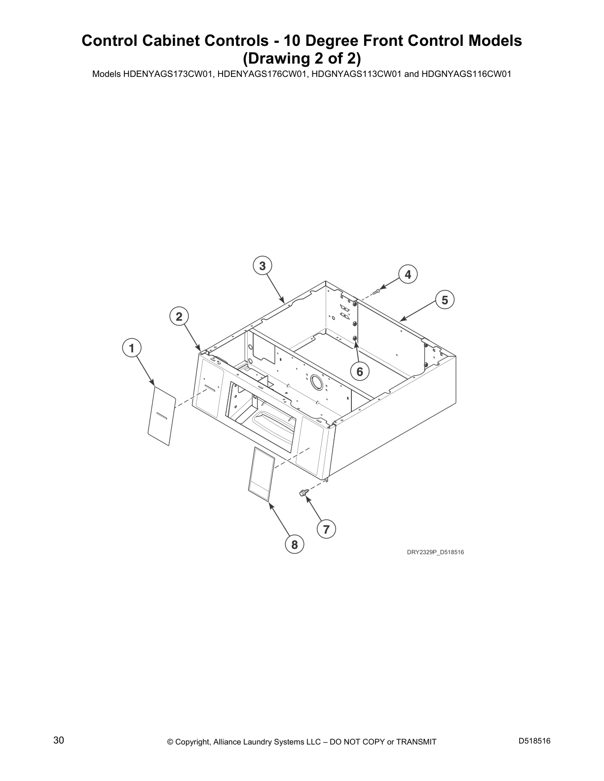 Control Cabinet Controls - 10 Degree Front Control Models
(Drawing 2 of 2)