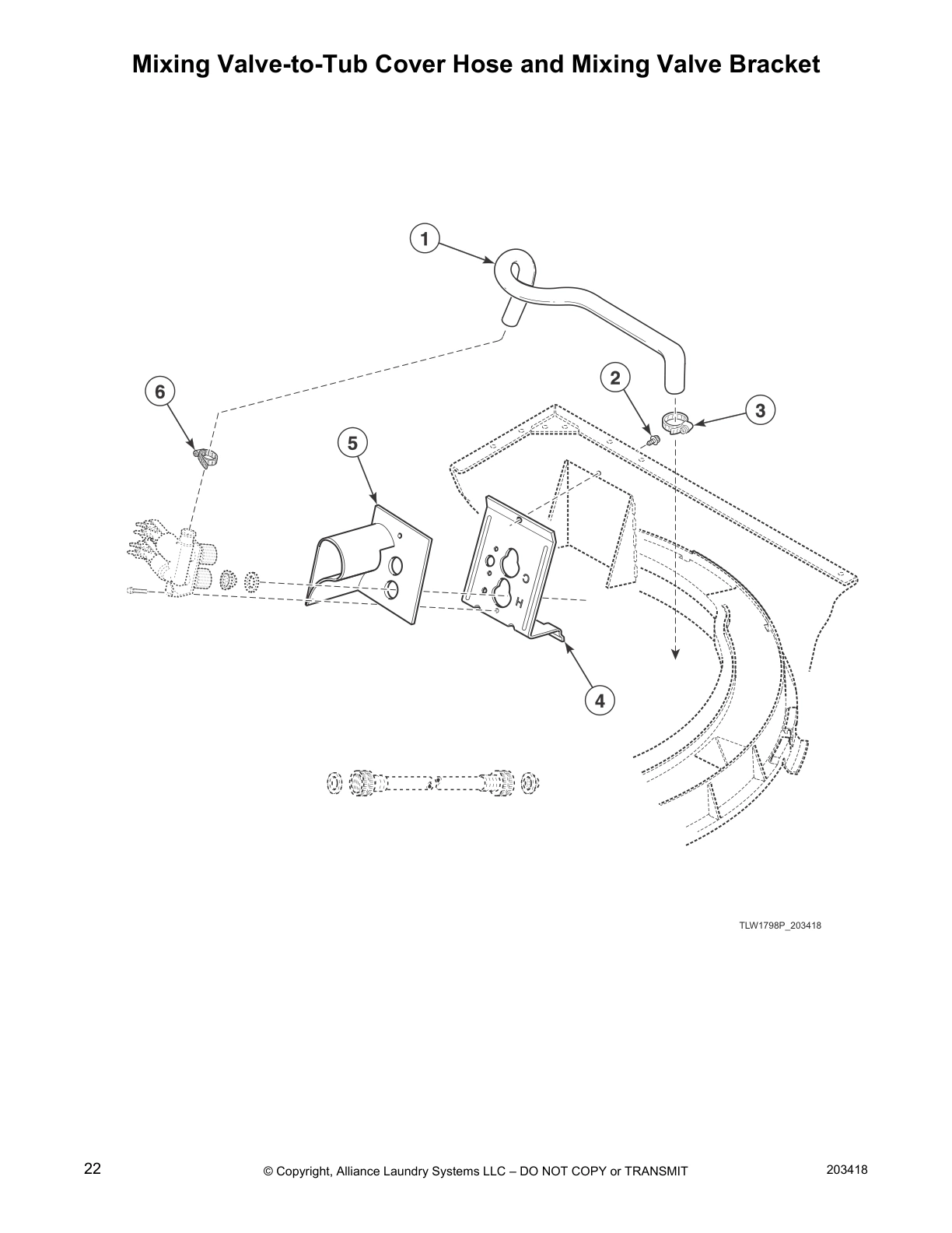 Mixing Valve-to-Tub Cover Hose and Mixing Valve Bracket