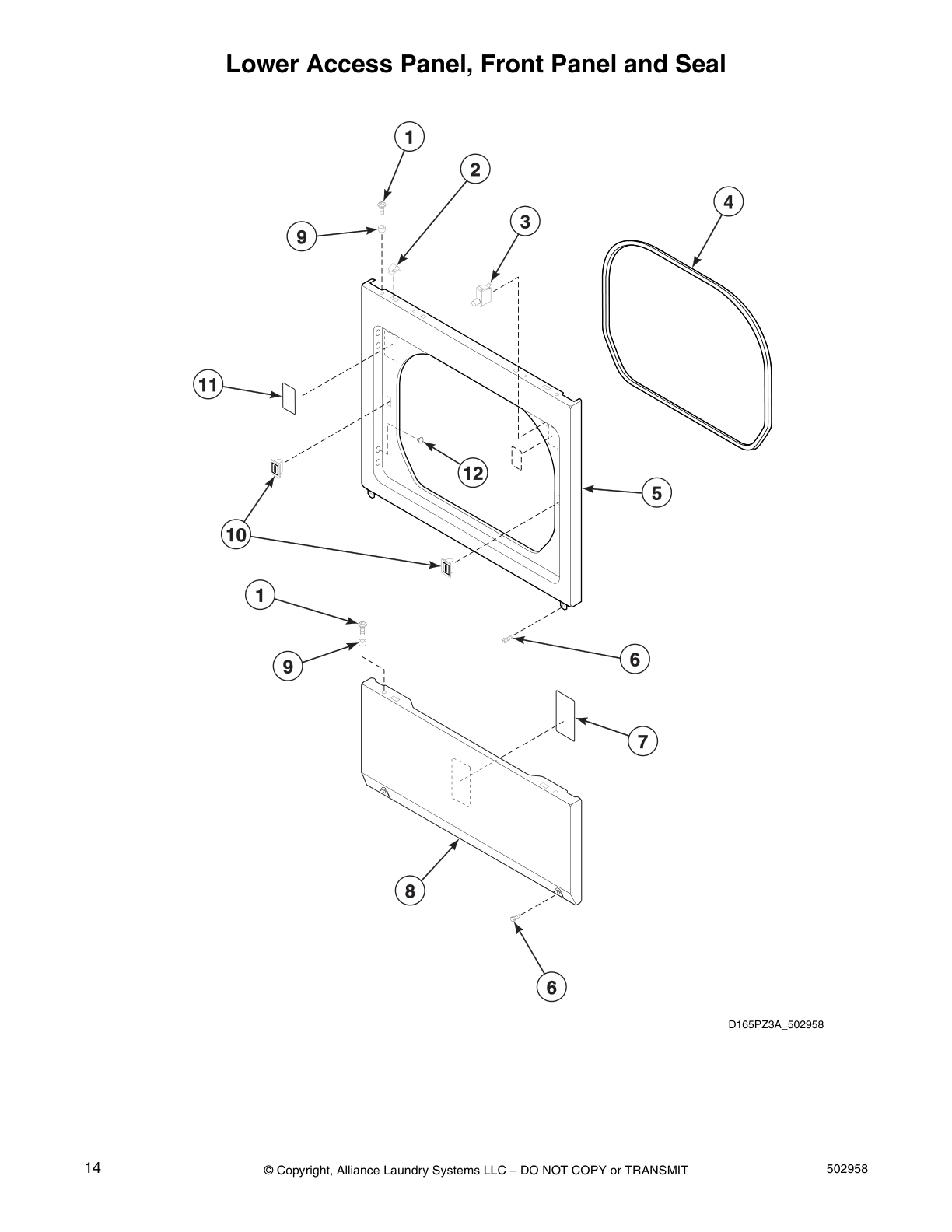 Lower Access Panel, Front Panel and Seal