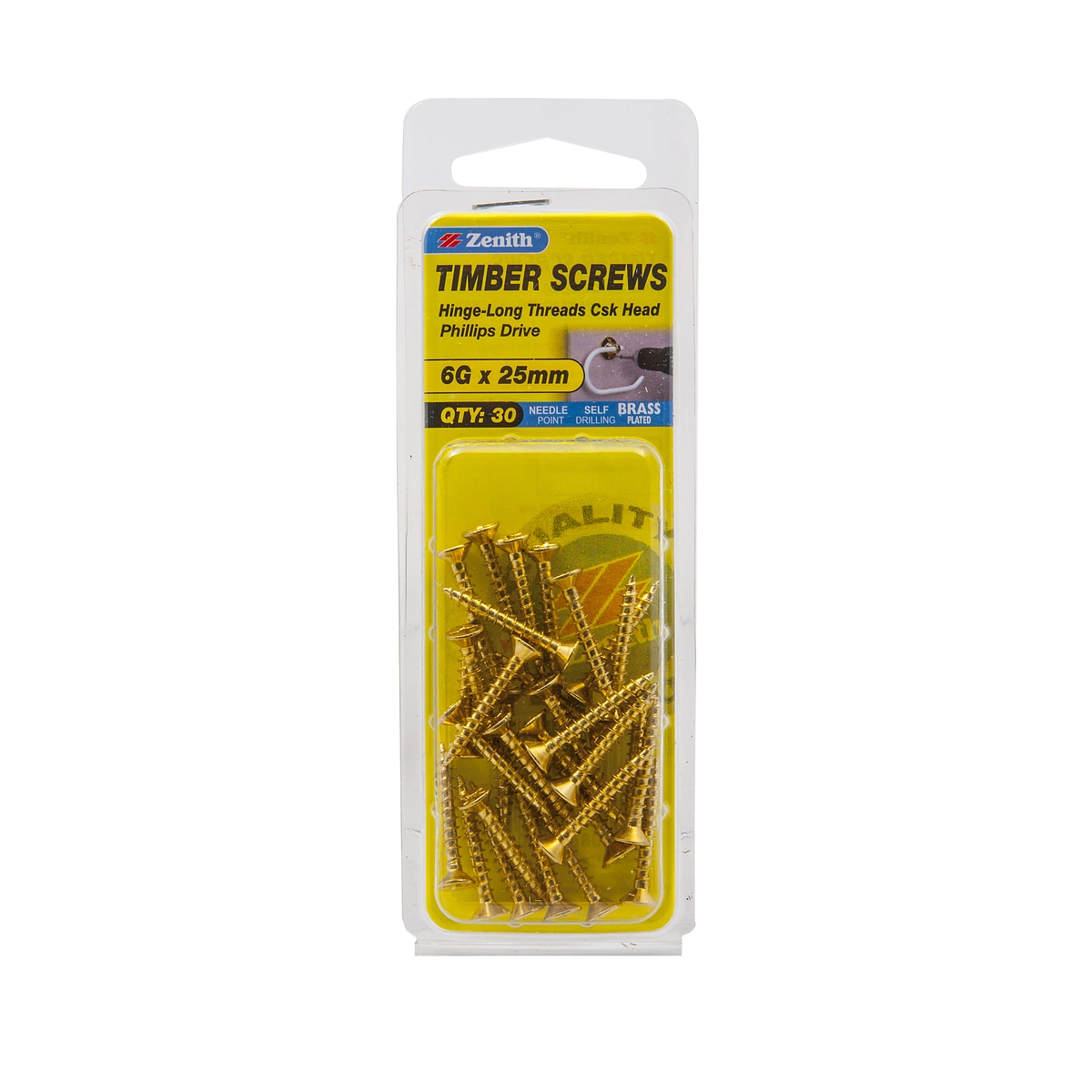 ZENITH® 6G x 25mm Brass Plated Timber Screws – 30 Pack