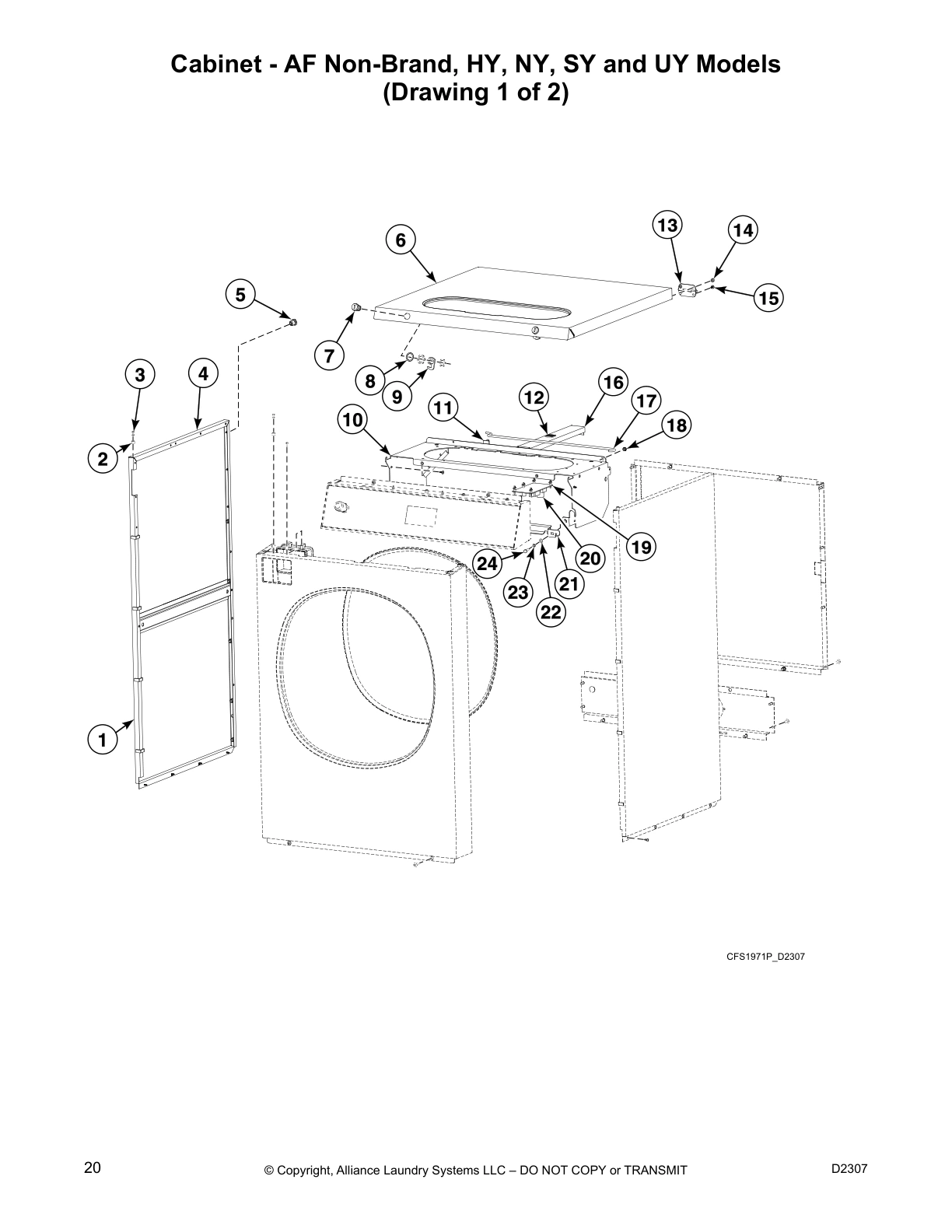 Cabinet - AF Non-Brand, HY, NY, SY and UY Models
(Drawing 1 of 2)