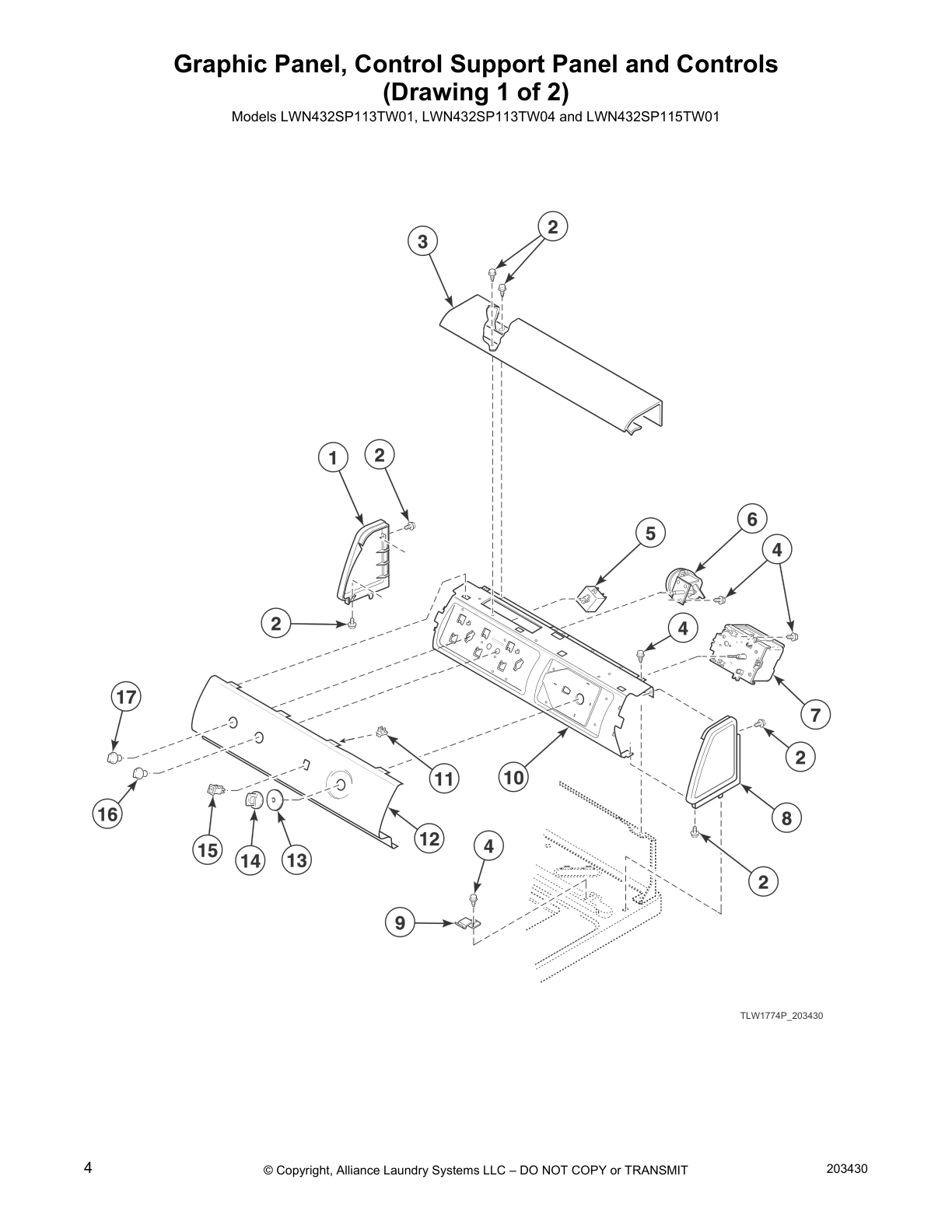Graphic Panel, Control Support Panel and Controls
(Drawing 1 of 2)
