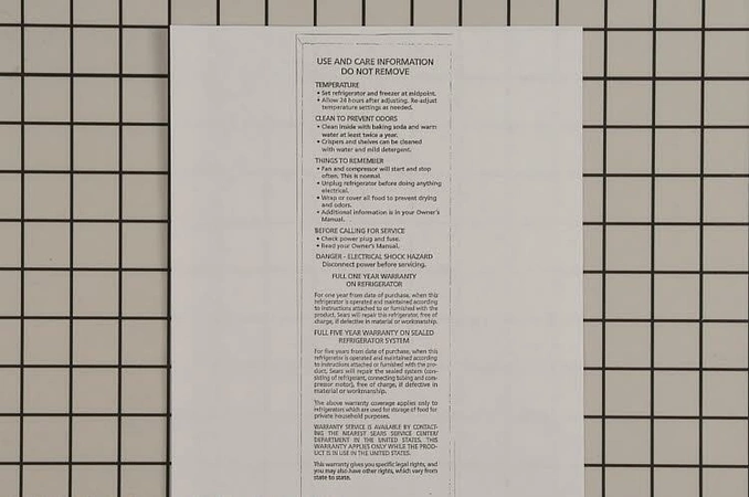 218769500 Frigidaire Use and Care Label