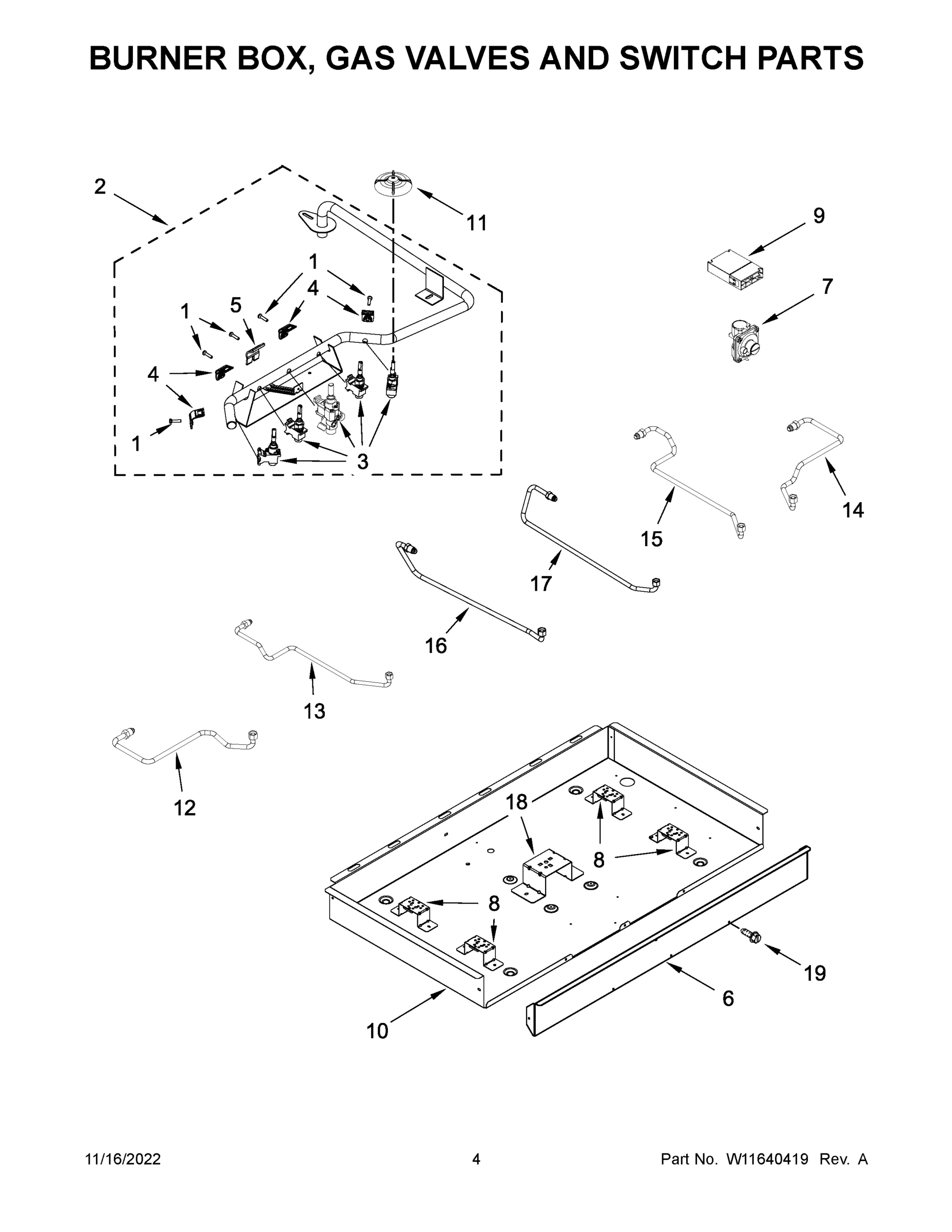 03 - BURNER BOX, GAS VALVES AND SWITCH PARTS