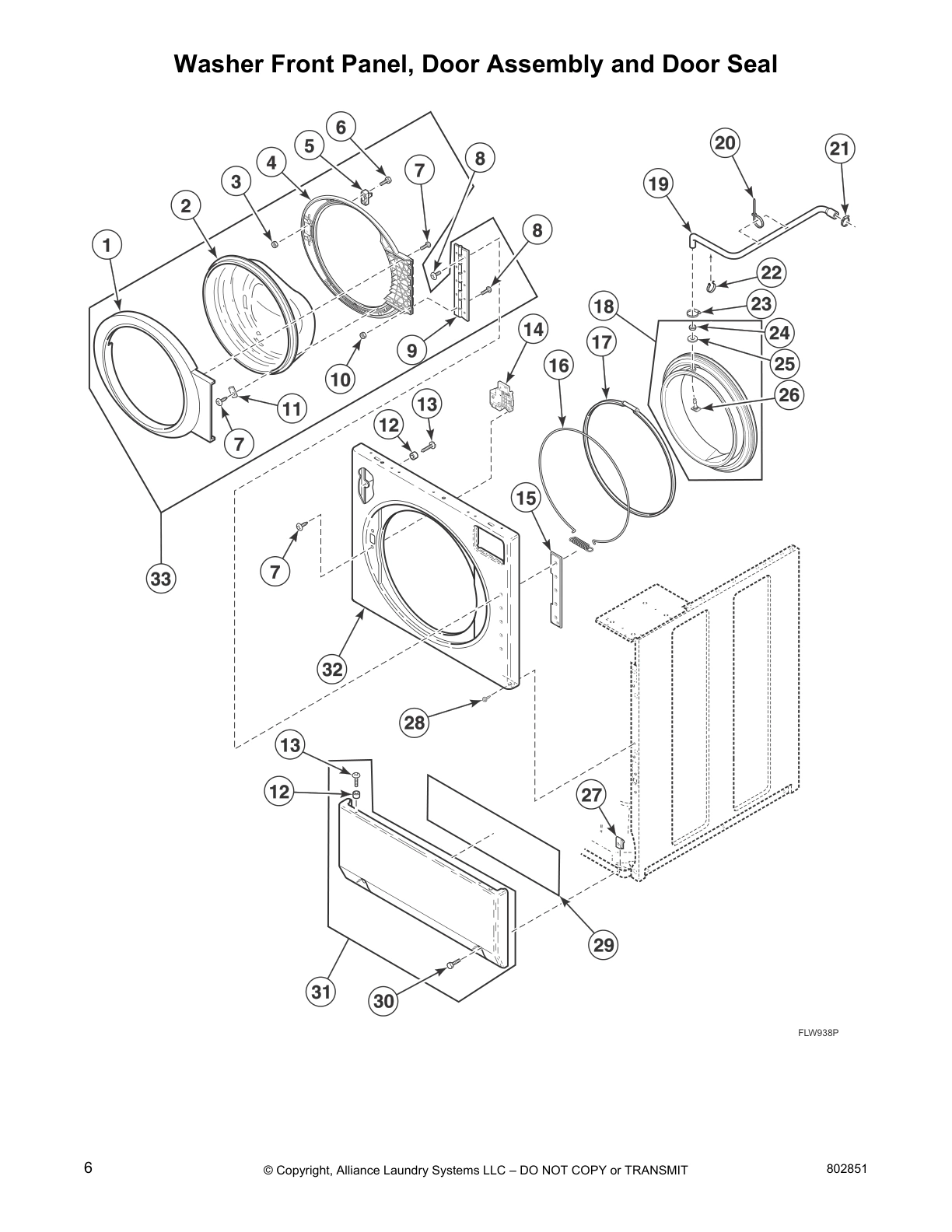 Washer Front Panel, Door Assembly and Door Seal