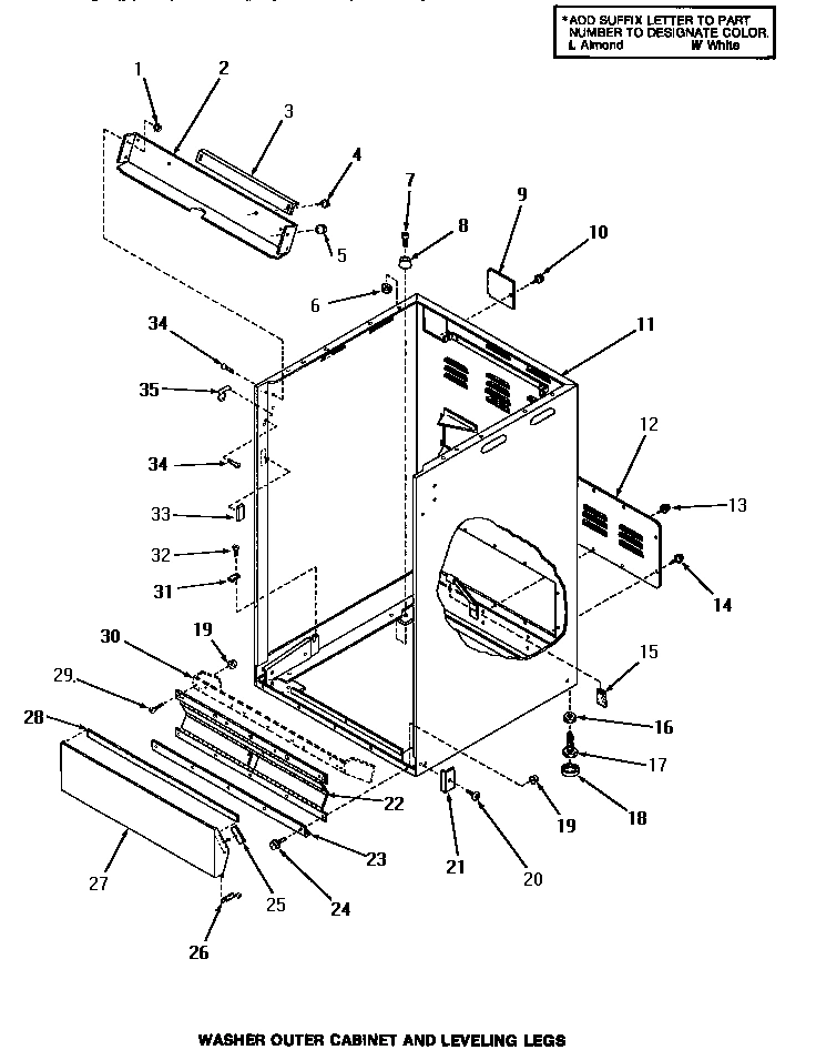 26 - WASHER OUTER CABINET & LEVELING LEGS