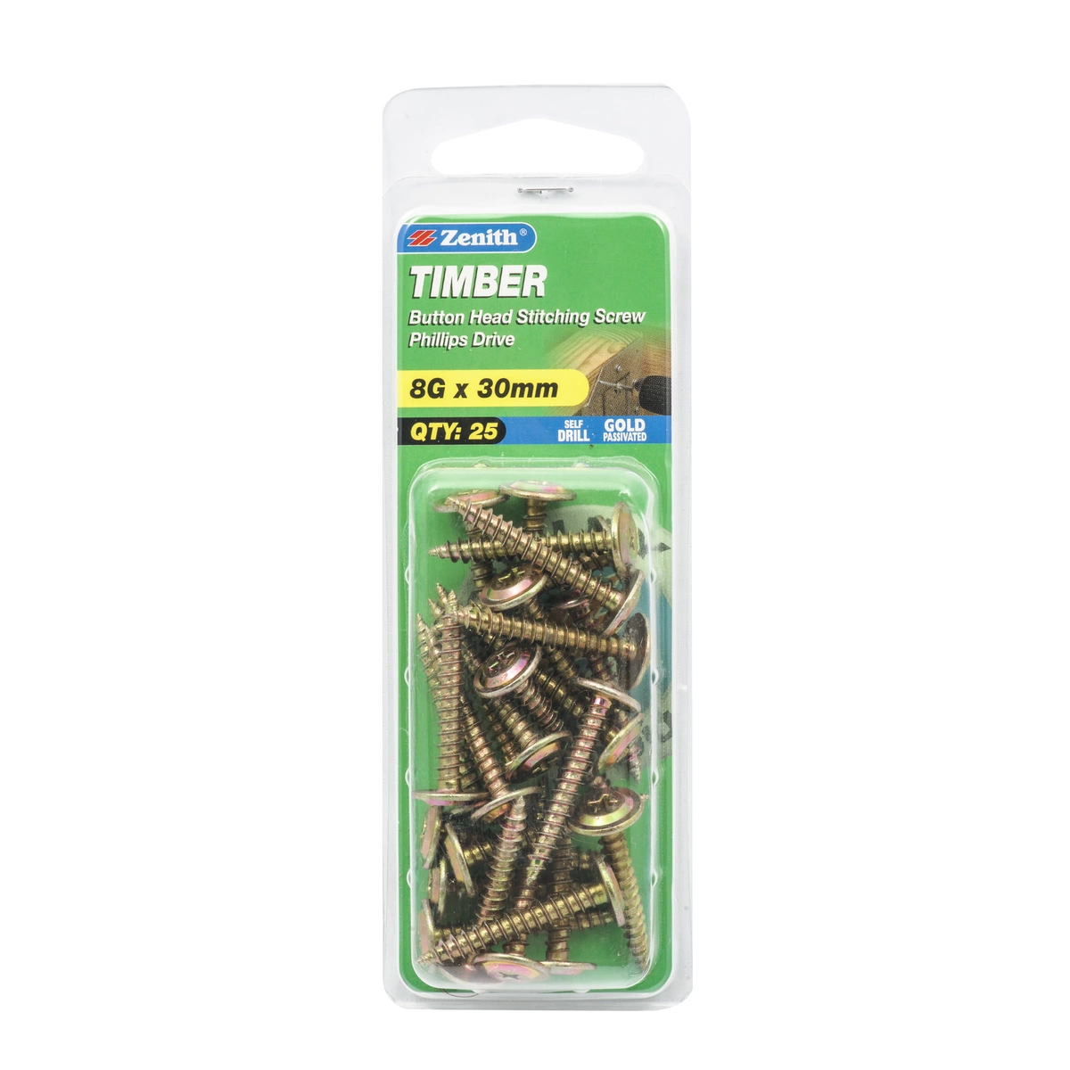 ZENITH® 8G x 30mm Gold Passivated Stitching Screws – 25 Pack