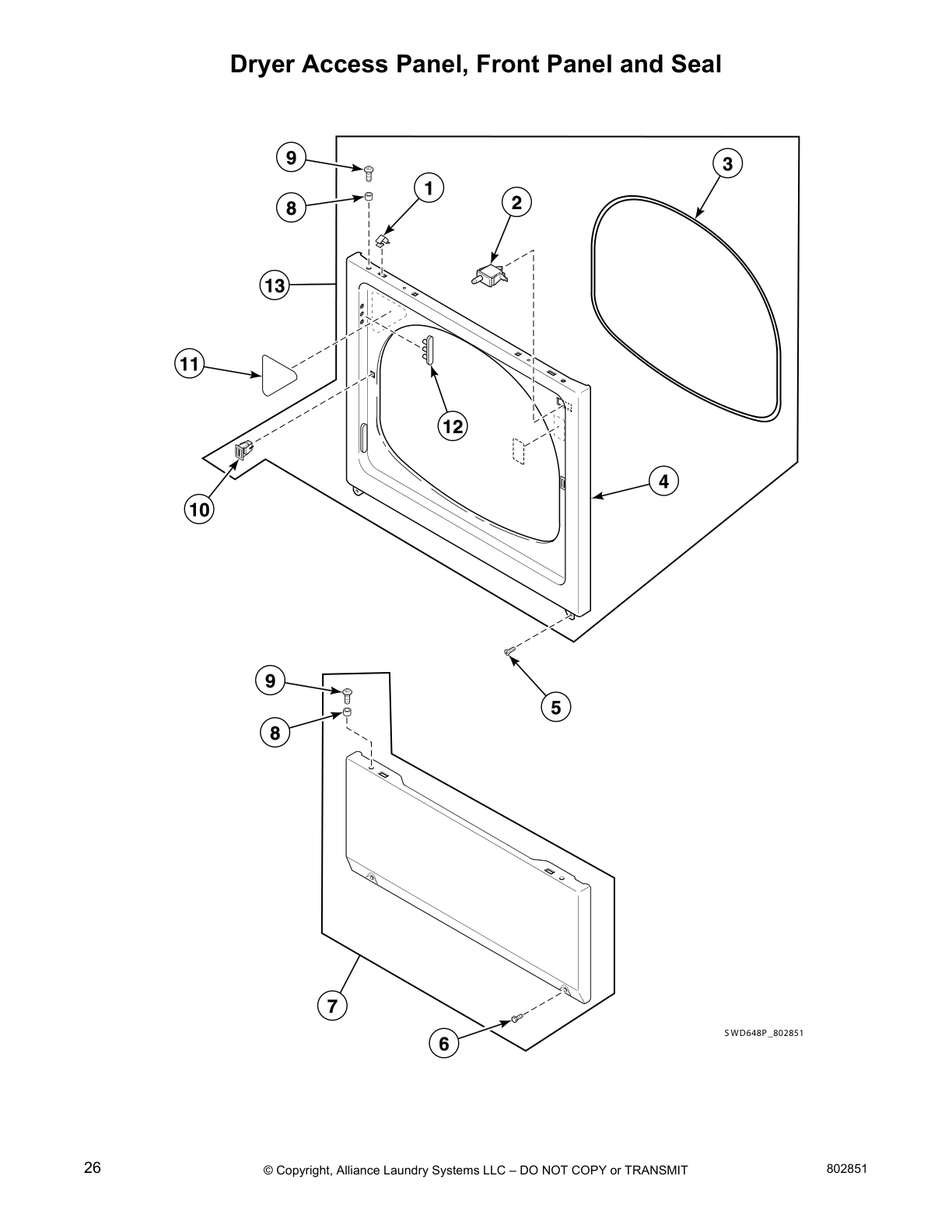 Dryer Access Panel, Front Panel and Seal