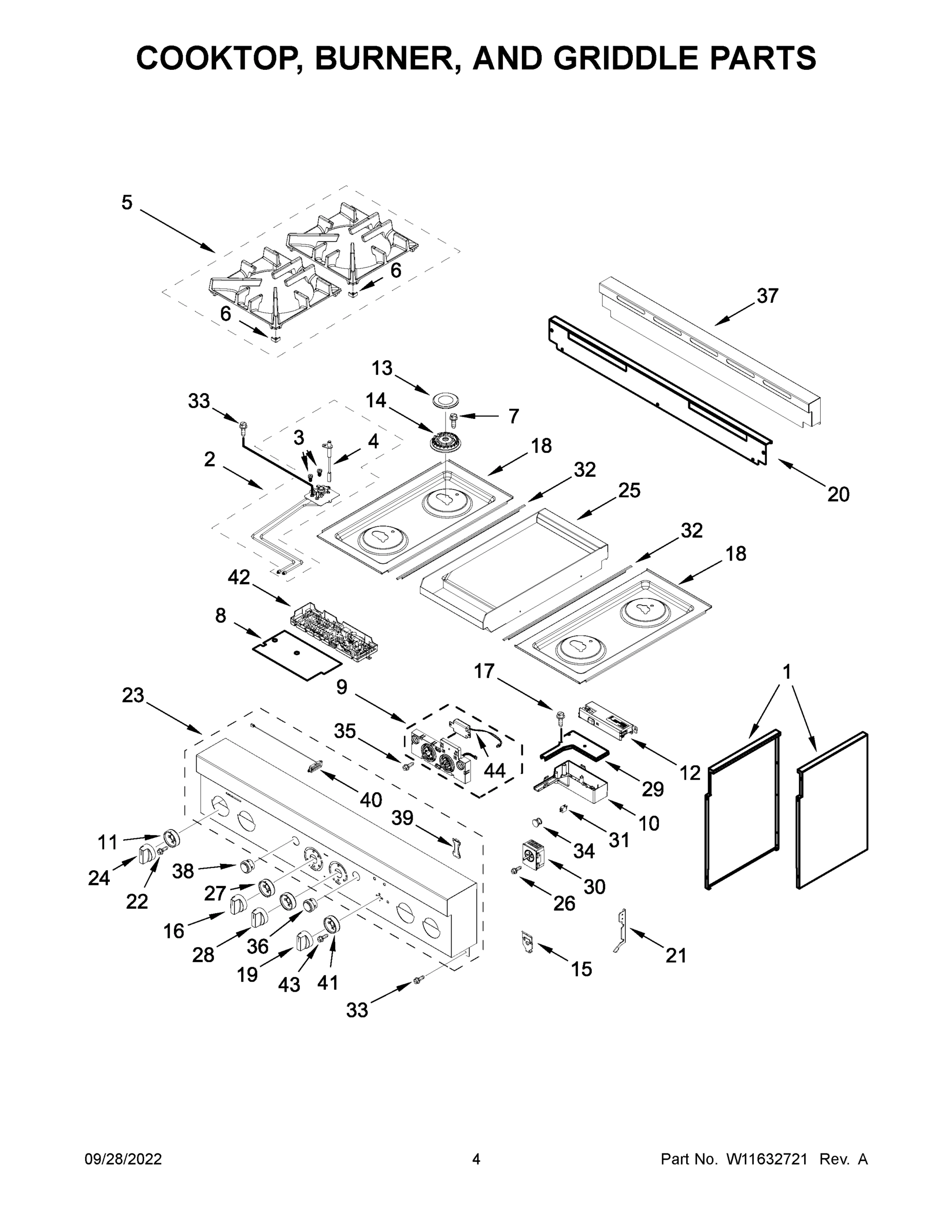 03 - COOKTOP, BURNER, AND GRIDDLE PARTS
