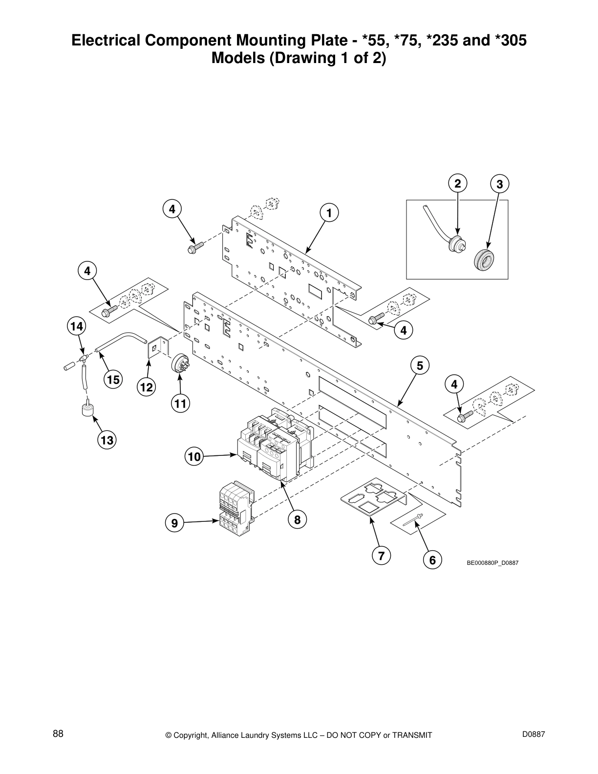 Electrical Component Mounting Plate - *55, *75, *235 and *305
Models (Drawing 1 of 2)