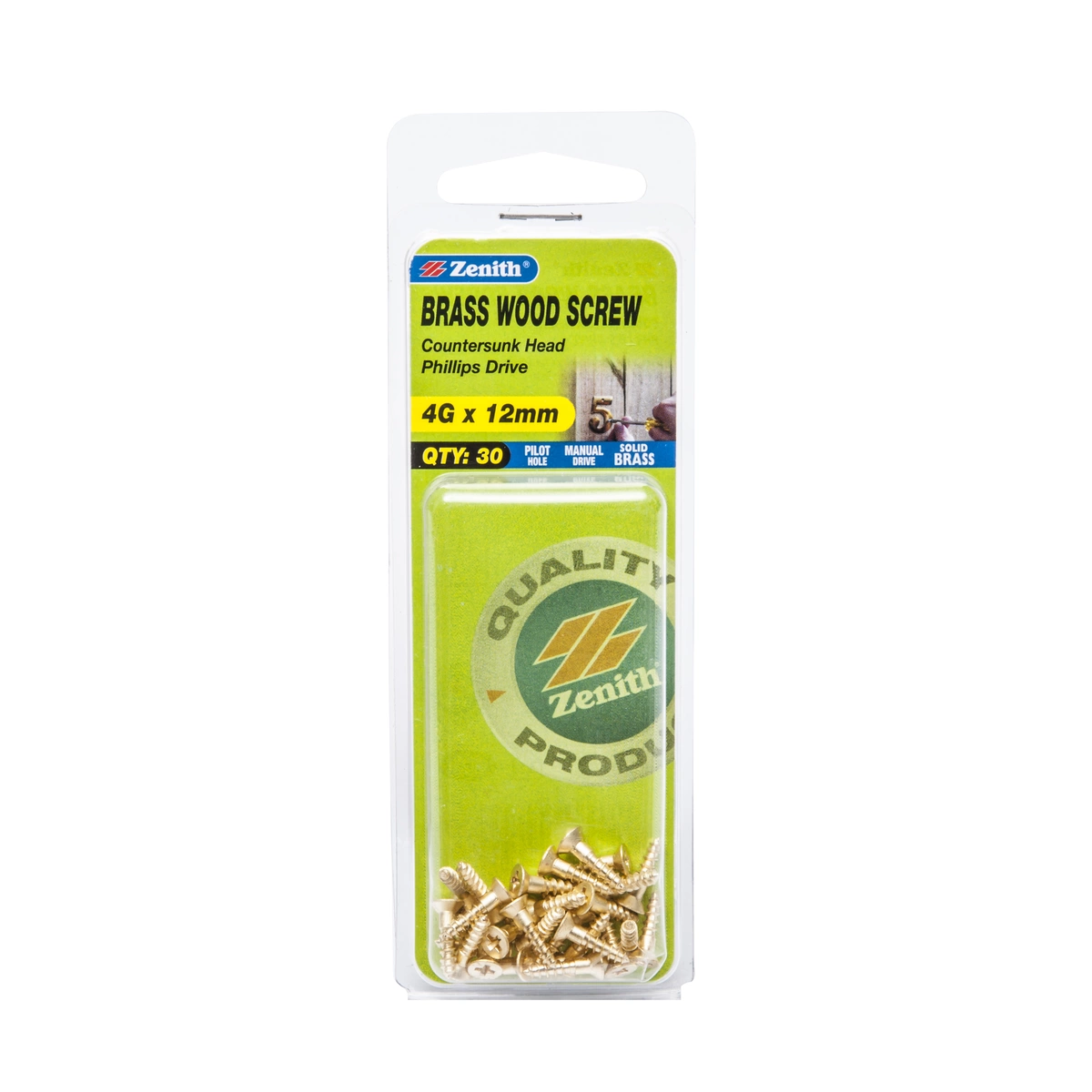 ZENITH® 4G x 12mm Solid Brass Wood Screws – 30 Pack