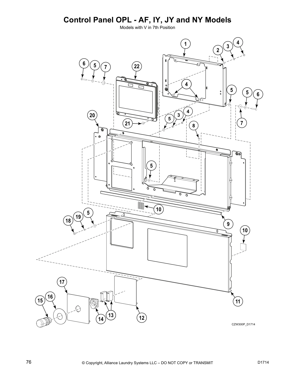Control Panel OPL - AF, IY, JY and NY Models