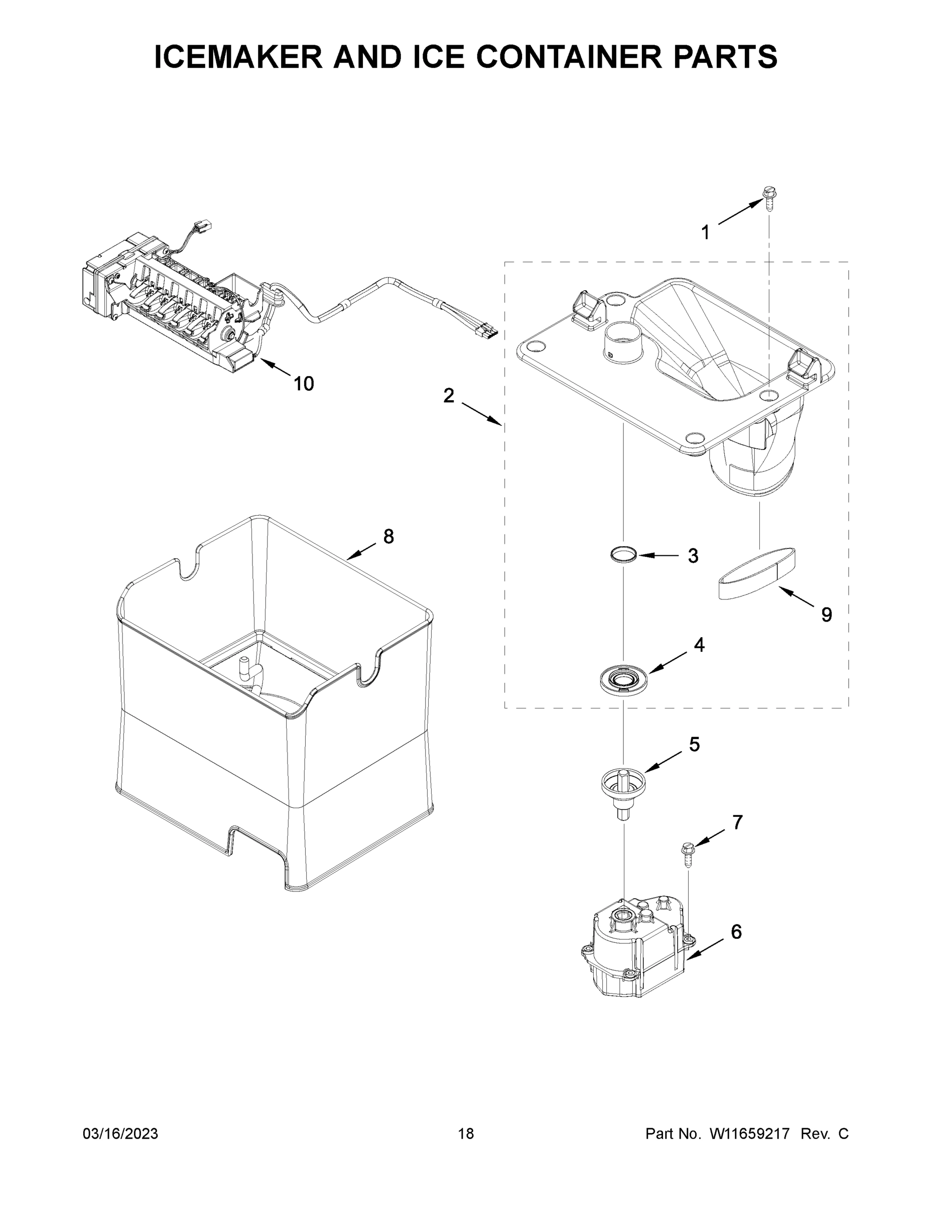 10 - ICEMAKER AND ICE CONTAINER PARTS