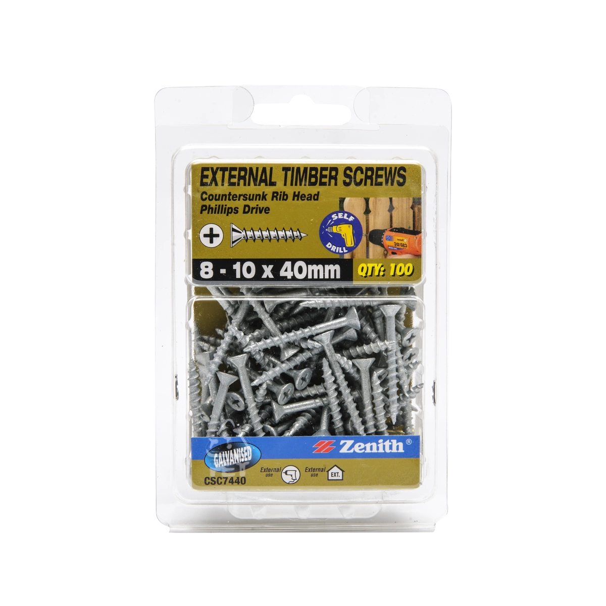 ZENITH® 8G x 40mm Galvanised Timber Screws (Phillips Drive) – 100 Pack