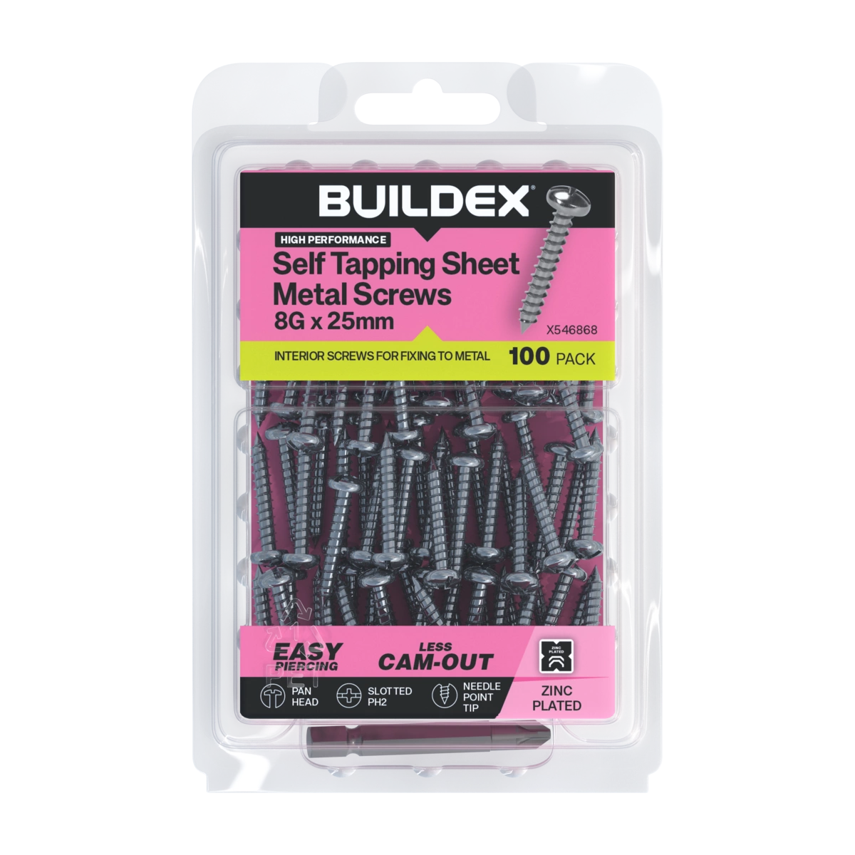 Buildex® 8G x 25mm Zinc Plated Self Tapping Sheet Metal Screws – 100 Pack