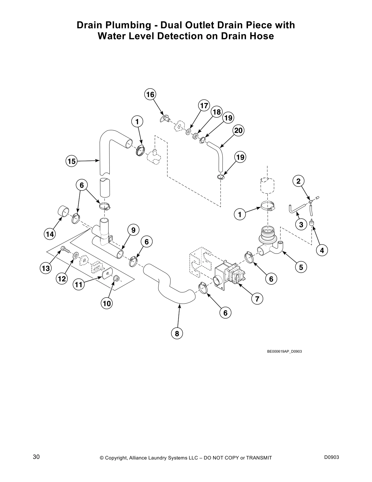 Drain Plumbing - Dual Outlet Drain Piece with
Water Level Detection on Drain Hose