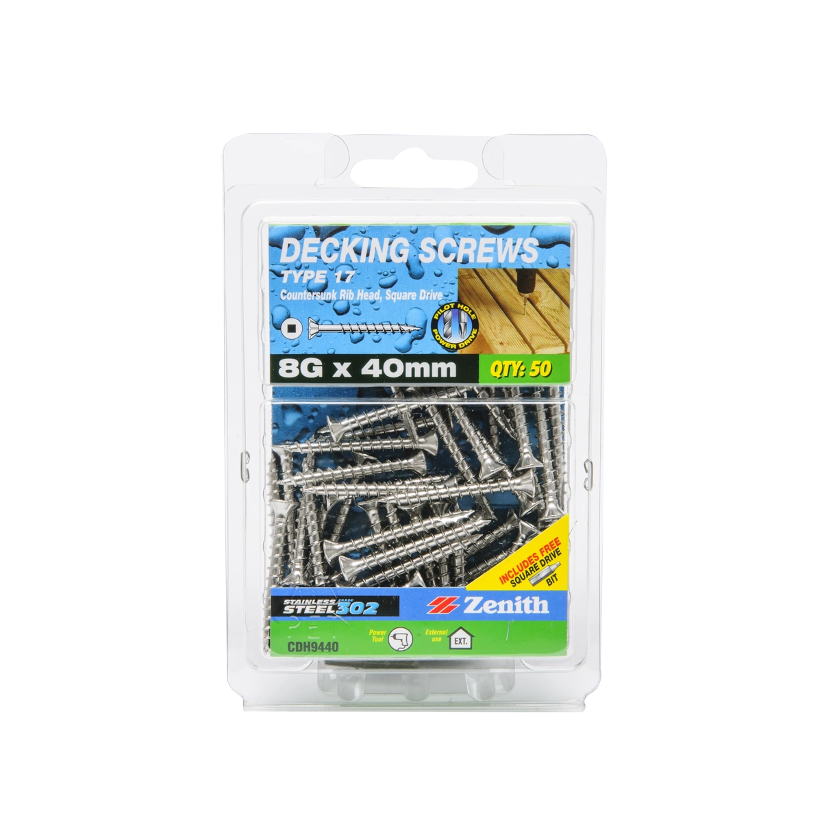 ZENITH® 8G x 40mm 304 Stainless Steel Decking Screws – 50 Pack
