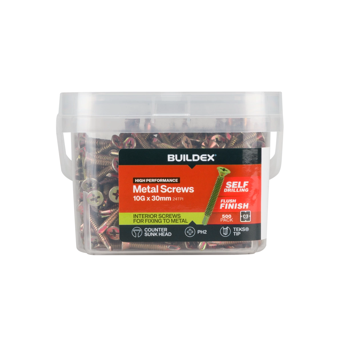 Buildex® 10G x 30mm Gold Passivated Sheet Metal Screws – 500 Pack