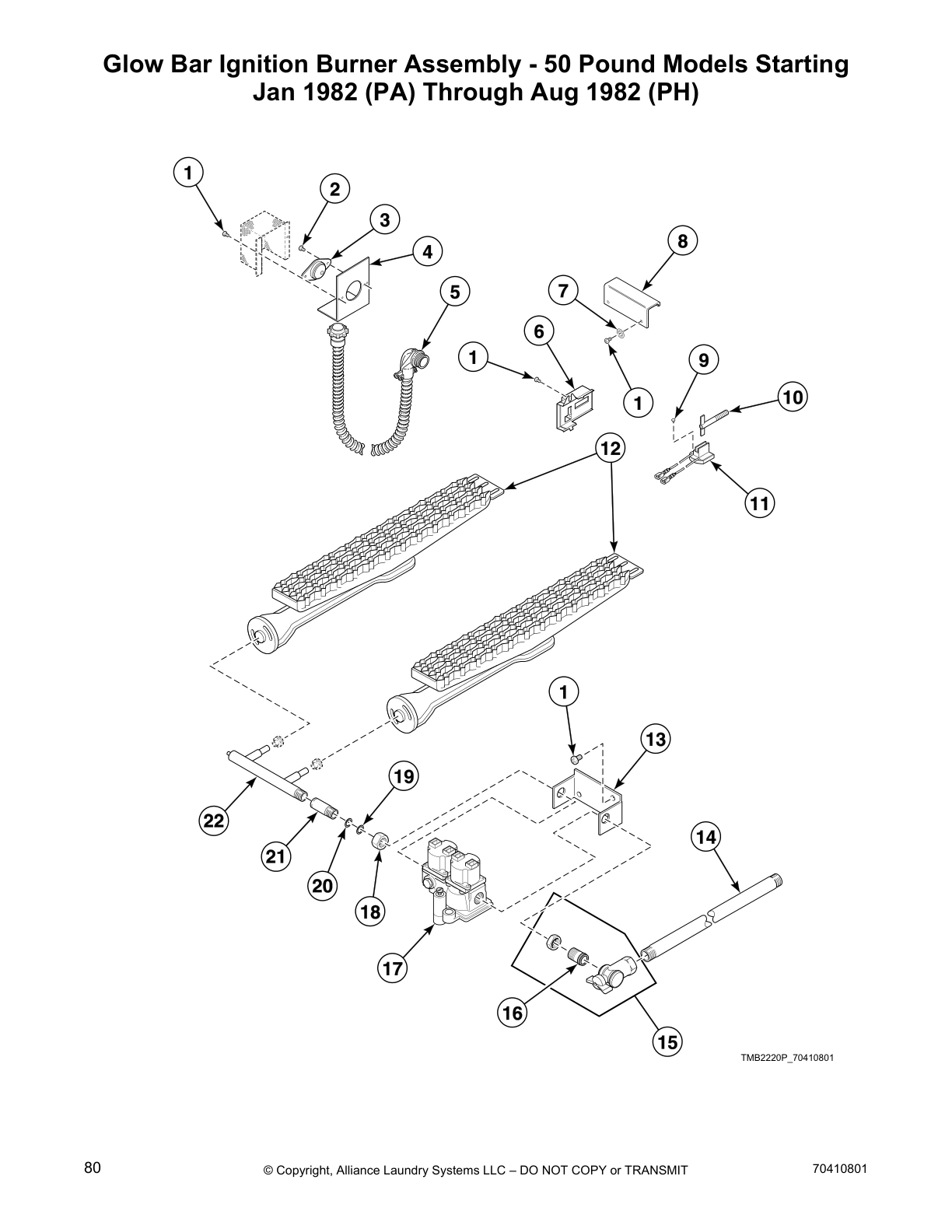 Glow Bar Ignition Burner Assembly - 50 Pound Models Starting
Jan 1982 (PA) Through Aug 1982 (PH)