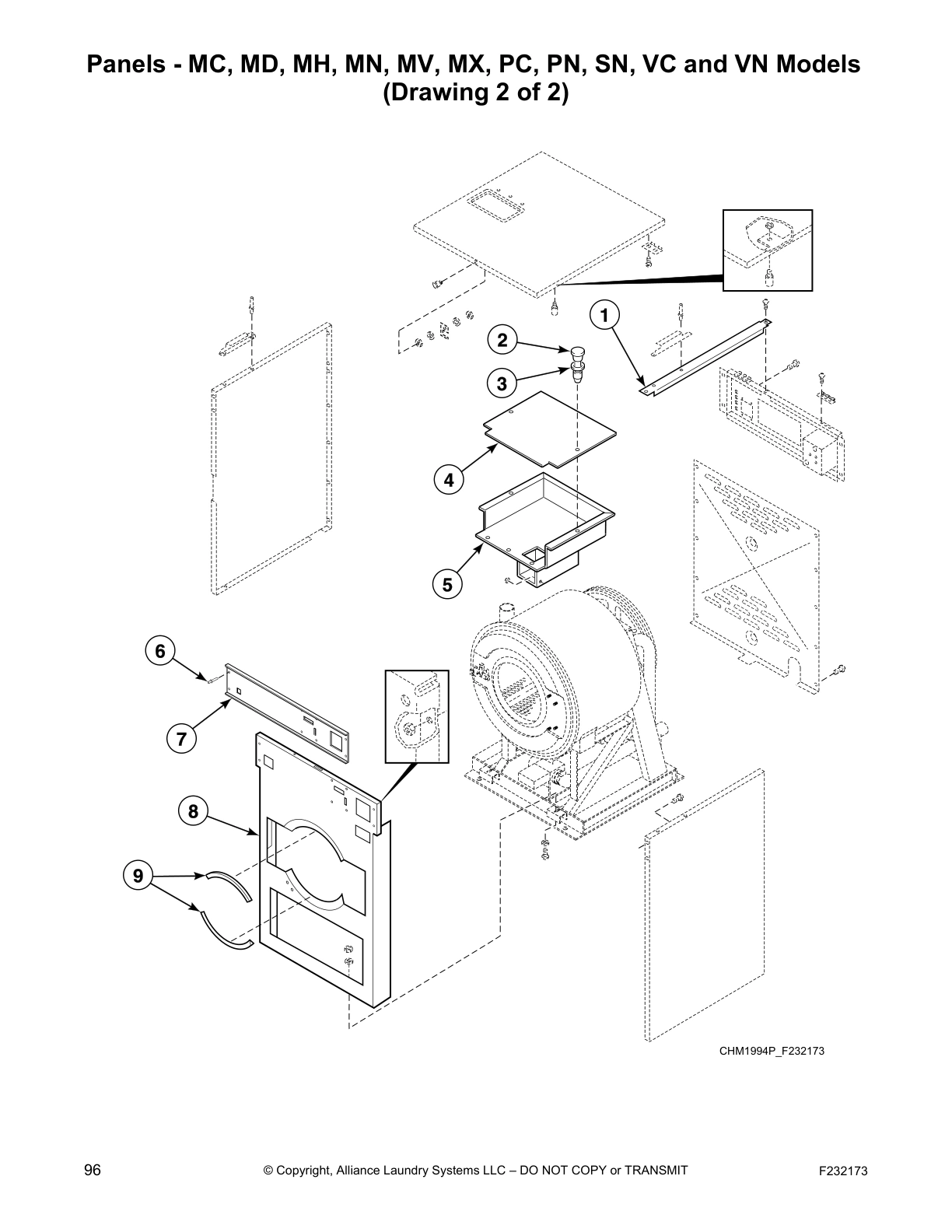 Panels - MC, MD, MH, MN, MV, MX, PC, PN, SN, VC and VN Models
(Drawing 2 of 2)