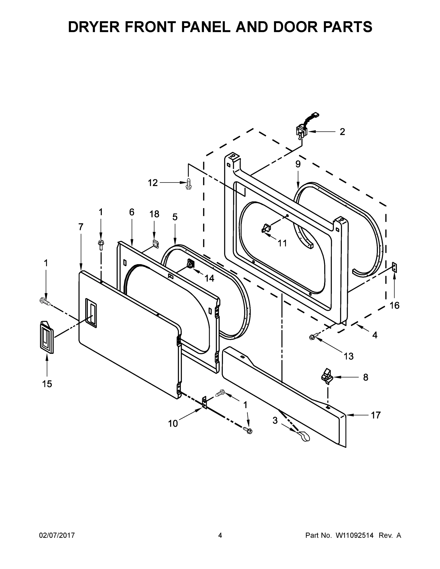 03 - DRYER FRONT PANEL AND DOOR PARTS
