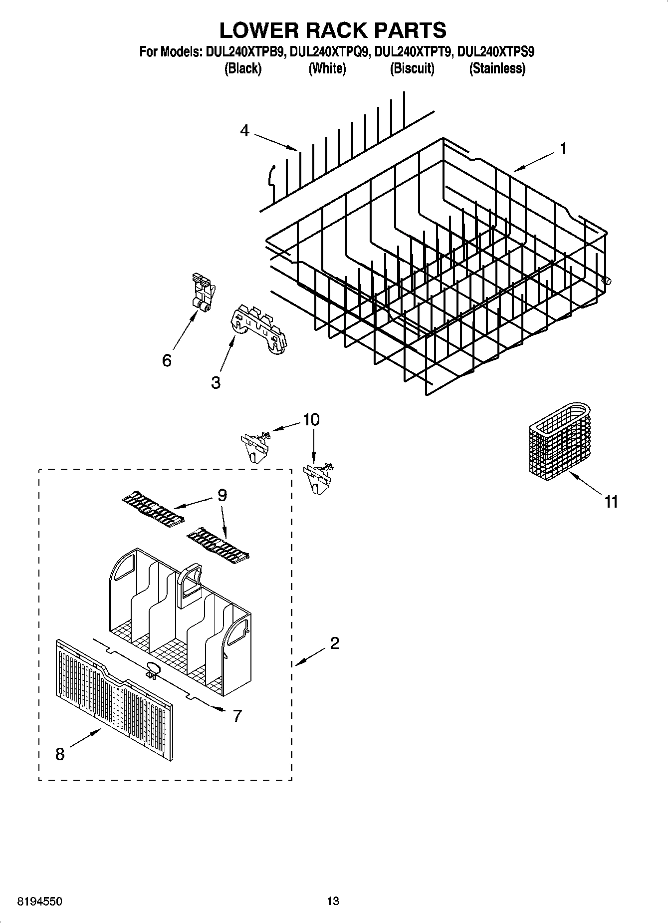 11 - LOWER RACK PARTS, OPTIONAL PARTS (NOT INCLUDED)