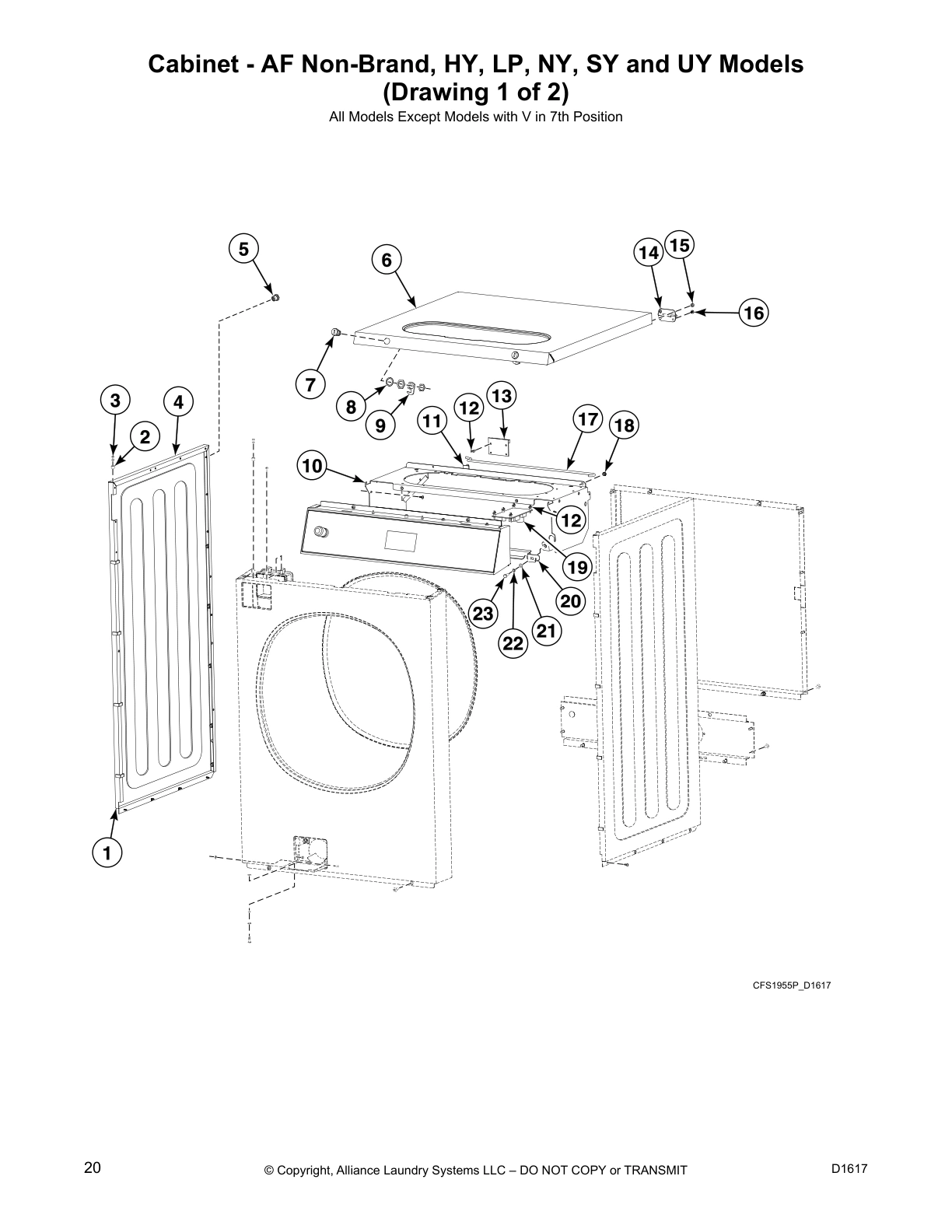 Cabinet - AF Non-Brand, HY, LP, NY, SY and UY Models
(Drawing 1 of 2)
