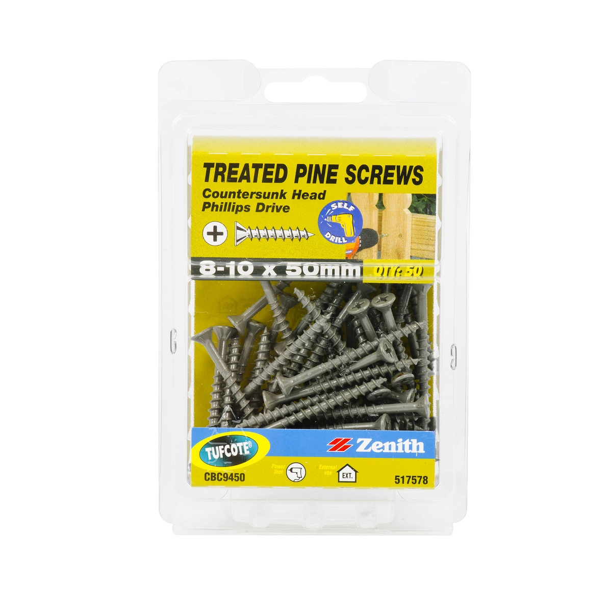 ZENITH® 8G x 50mm TUFCOTE® Treated Pine Screws (Phillips Drive) – 50 Pack