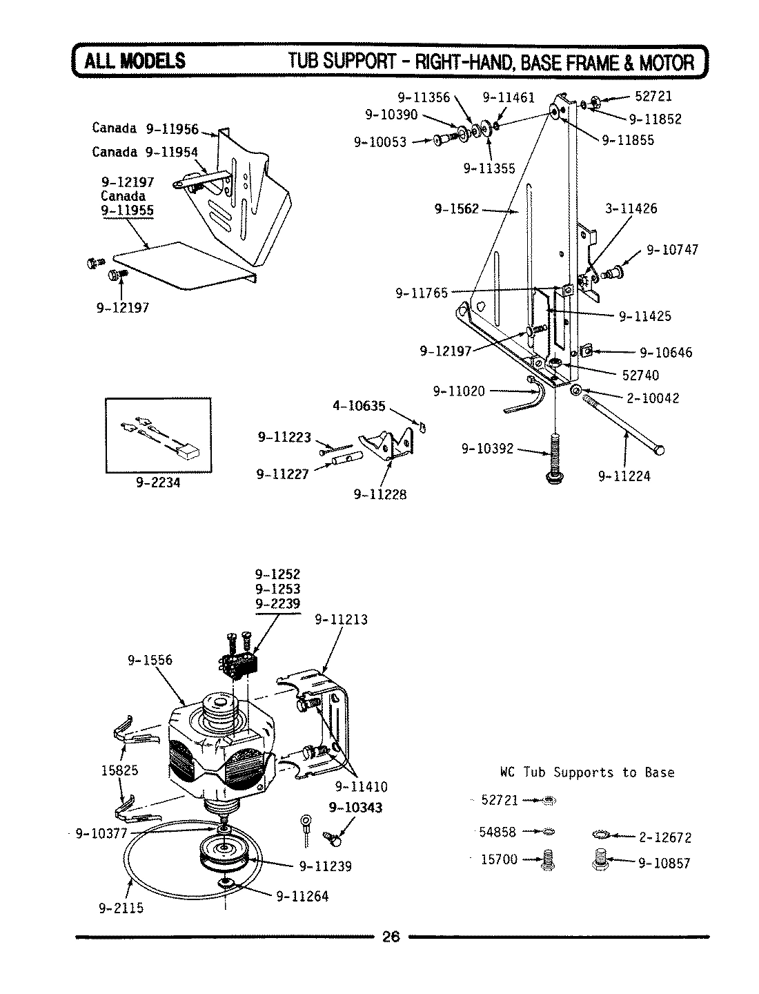 10 - TUB SUPPORT (RIGHT) BASE FRAME & MOTOR