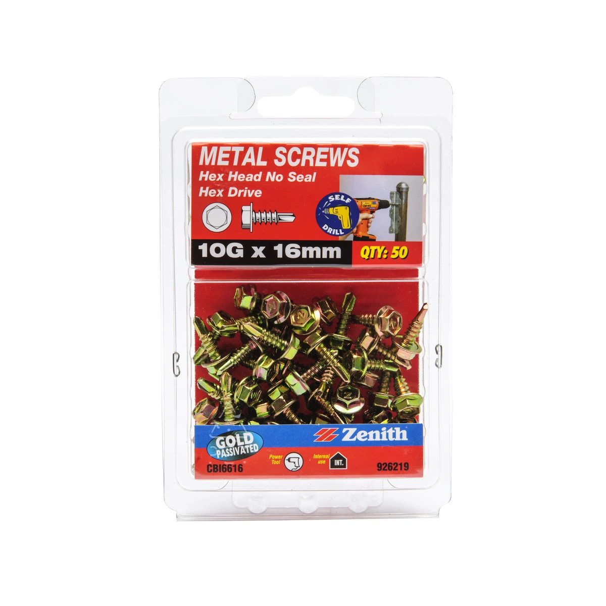 ZENITH® 10G x 16mm Gold Passivated Metal Screws – 50 Pack
