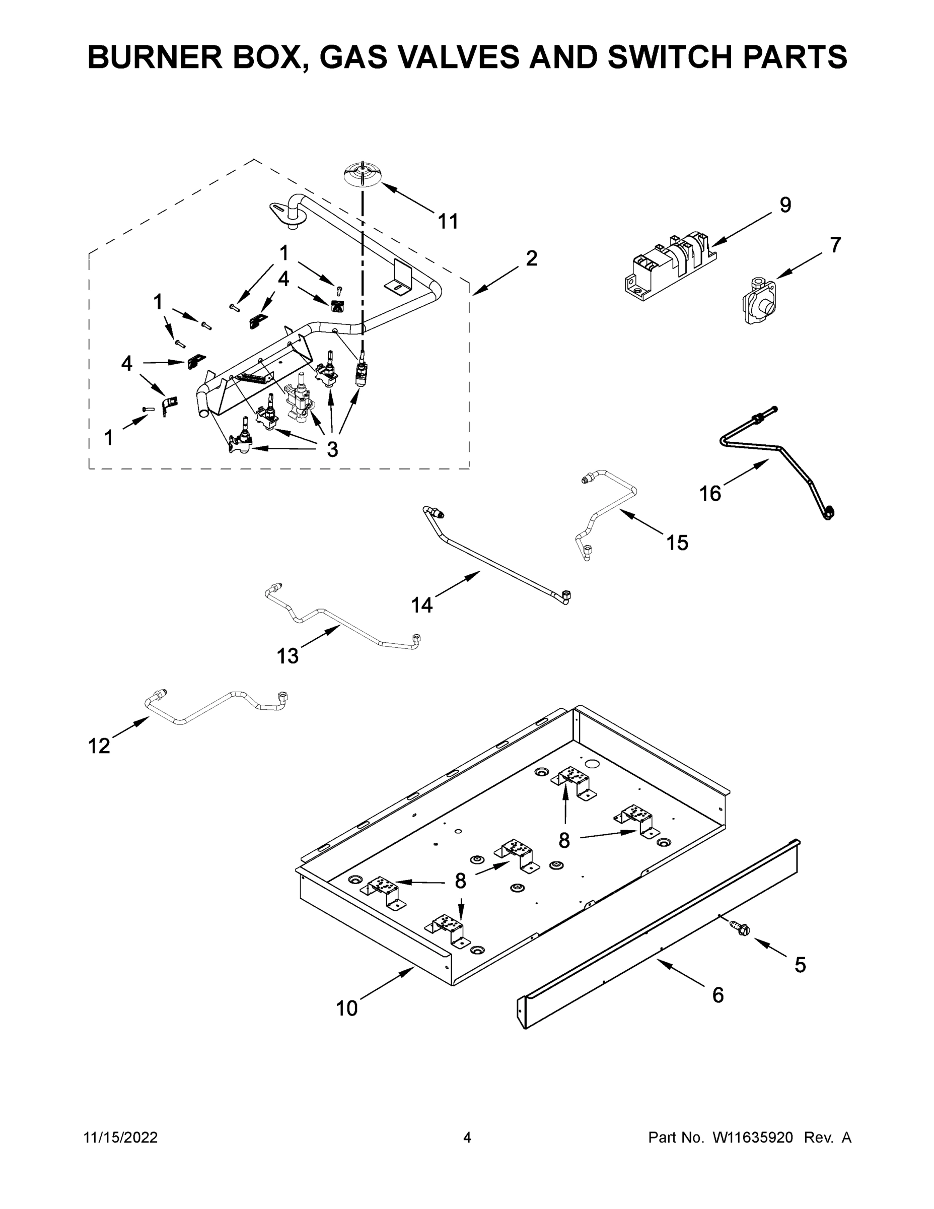 03 - BURNER BOX, GAS VALVES AND SWITCH PARTS