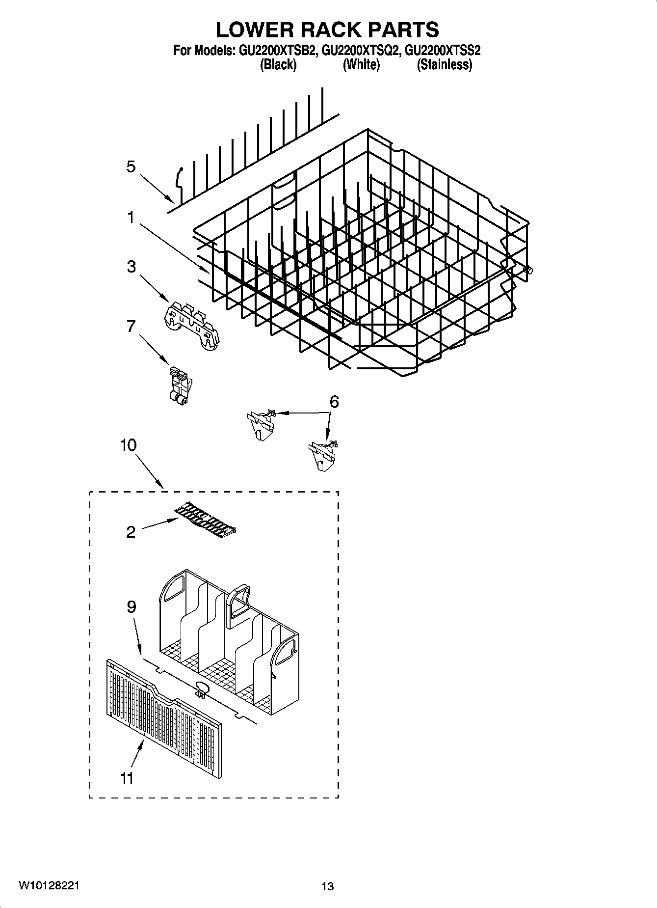 11 - LOWER RACK PARTS, OPTIONAL PARTS (NOT INCLUDED)