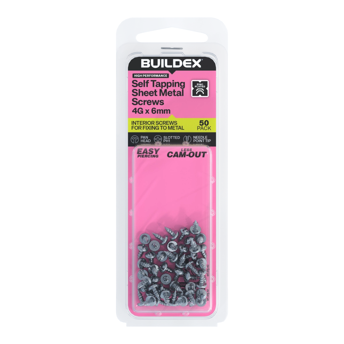 Buildex® 4G x 6mm Zinc Plated Self Tapping Sheet Metal Screws – 50 Pack