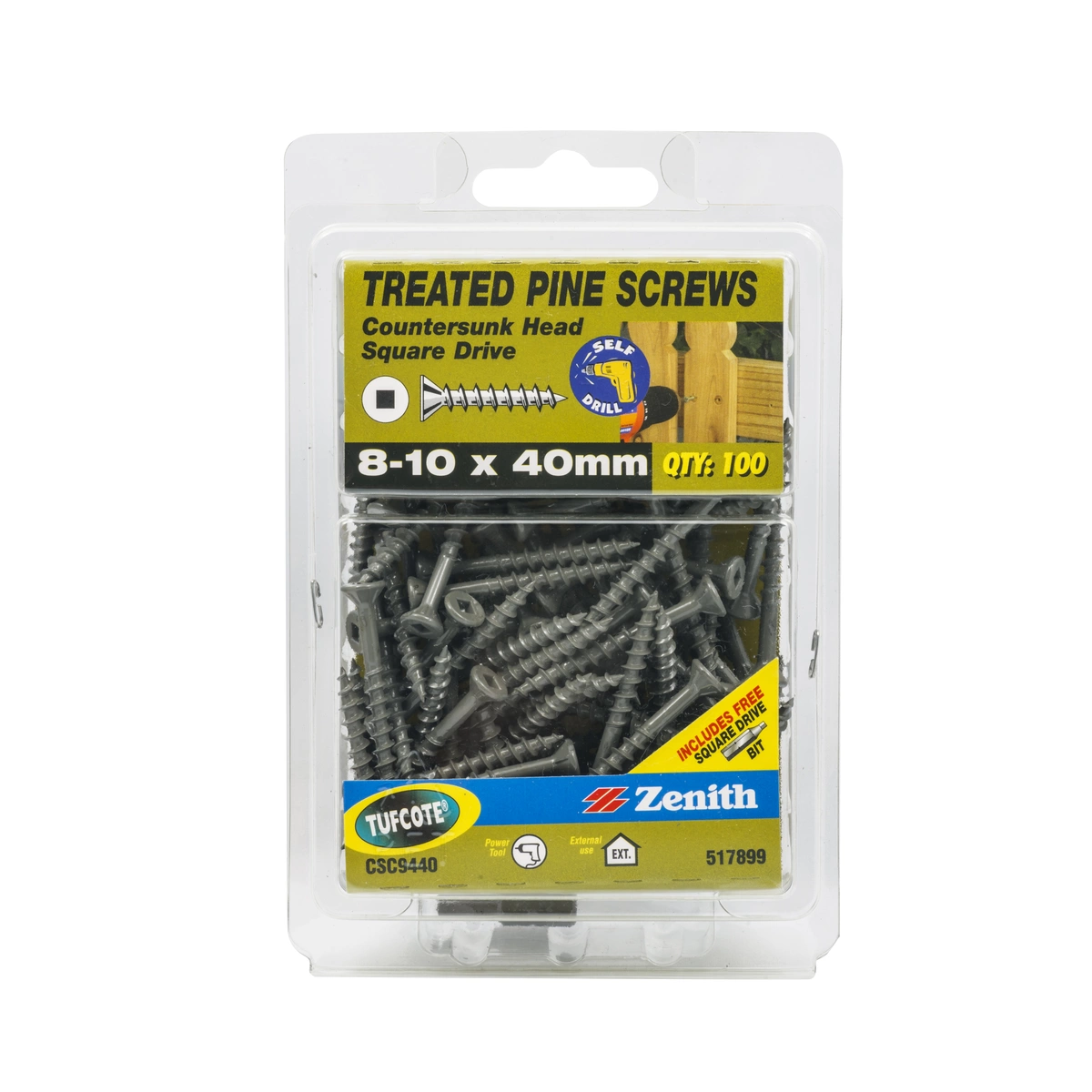ZENITH® 8G x 40mm TUFCOTE® Treated Pine Screws (Square Drive) – 100 Pack