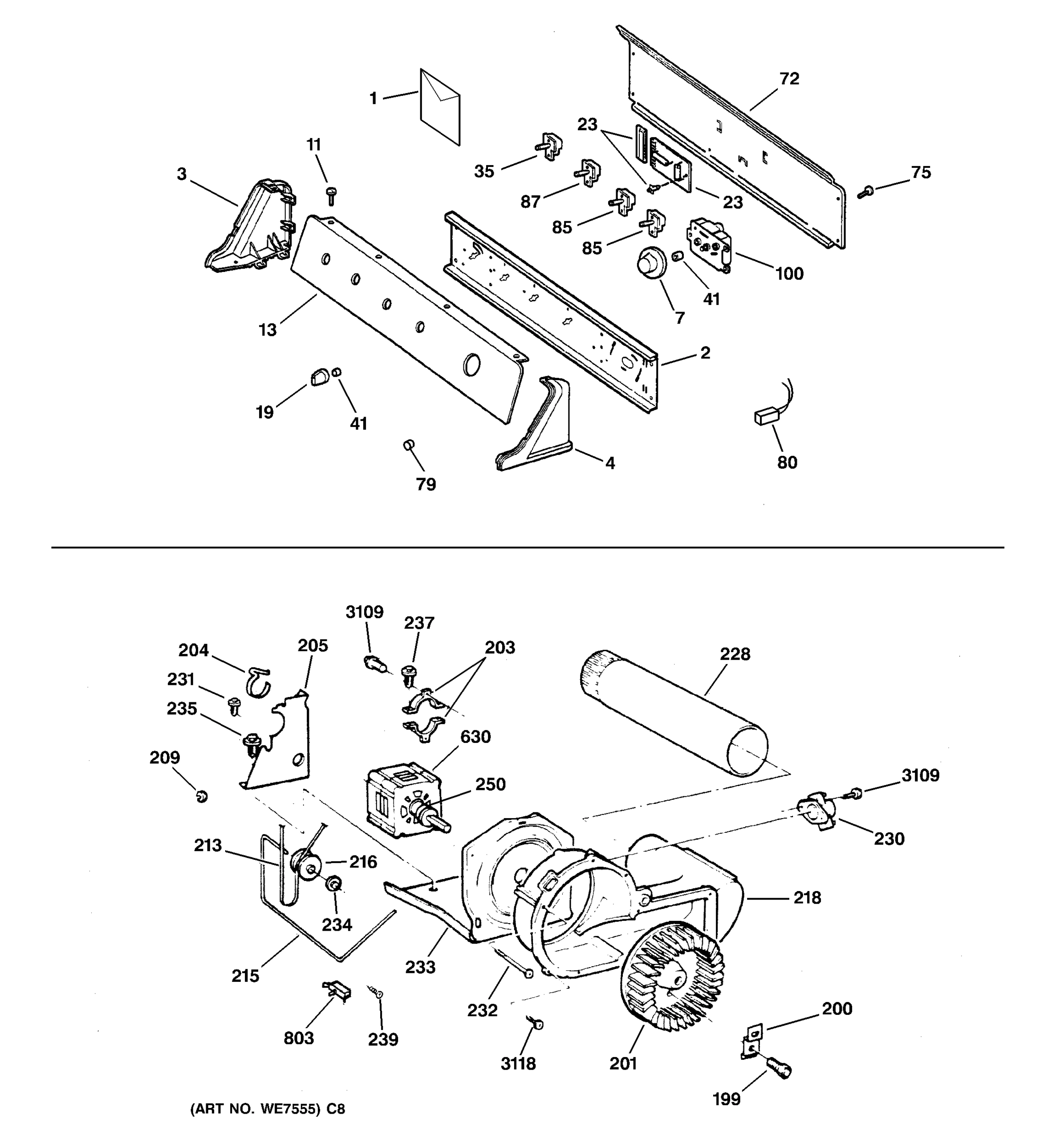 BACKSPLASH, BLOWER & DRIVE ASSEMBLY