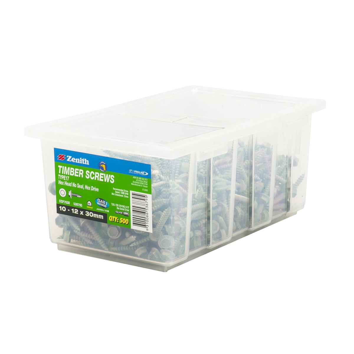ZENITH® 10G x 30mm Class 3 Galvanised Timber Screws – 500 Pack