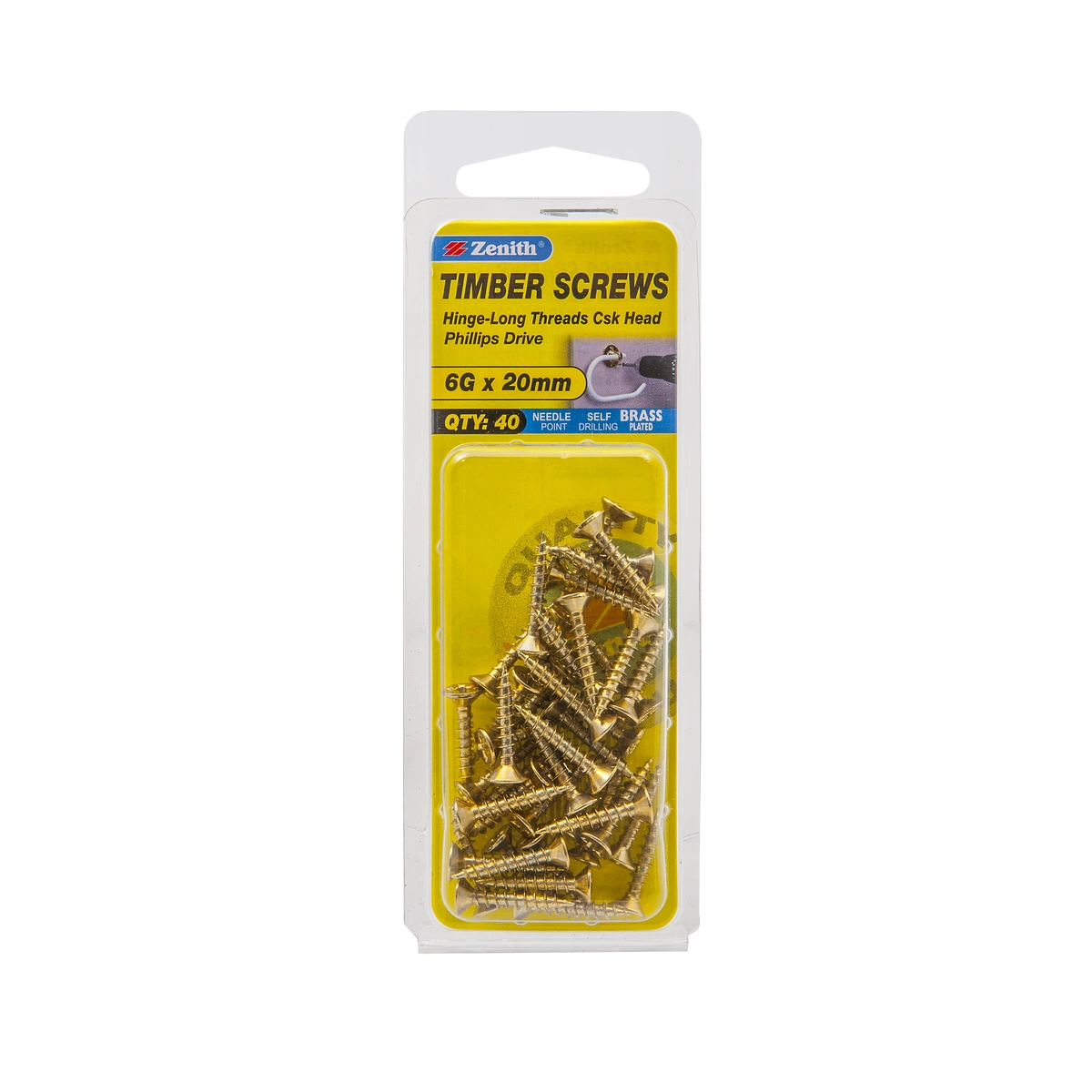 ZENITH® 6G x 20mm Brass Plated Timber Screws – 40 Pack