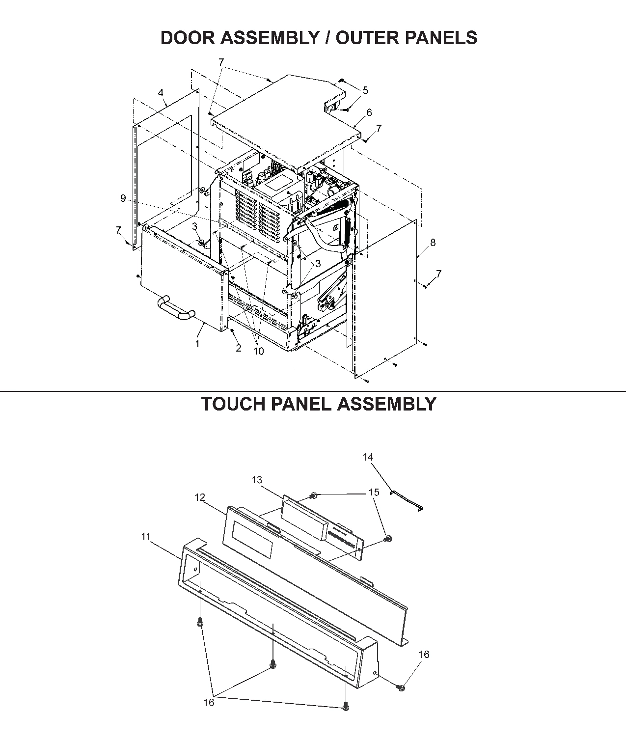 Door Assembly / OUTER PANELS / USB BOARD / TOUCH PANEL Assembly
