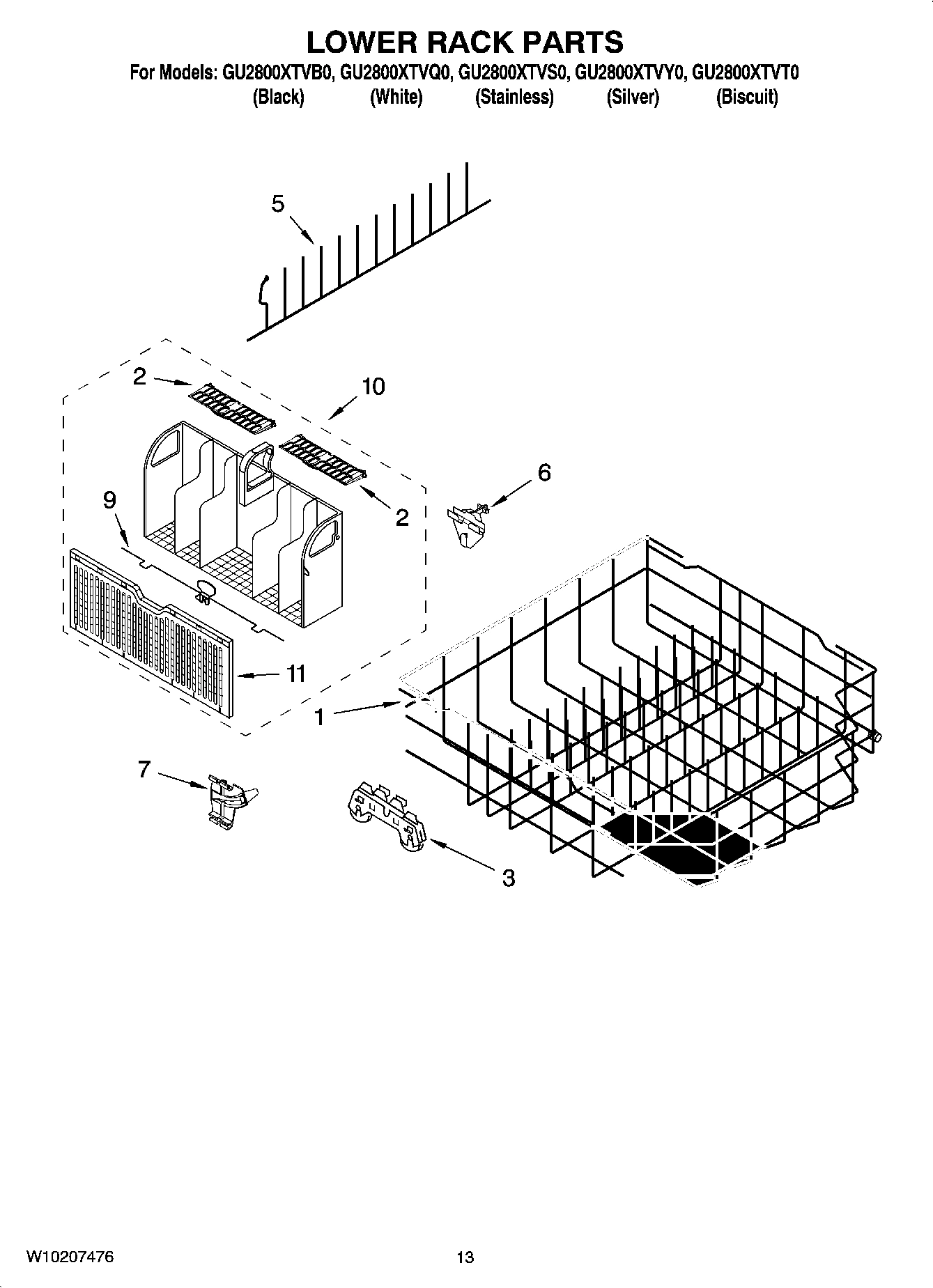10 - LOWER RACK PARTS, OPTIONAL PARTS (NOT INCLUDED)