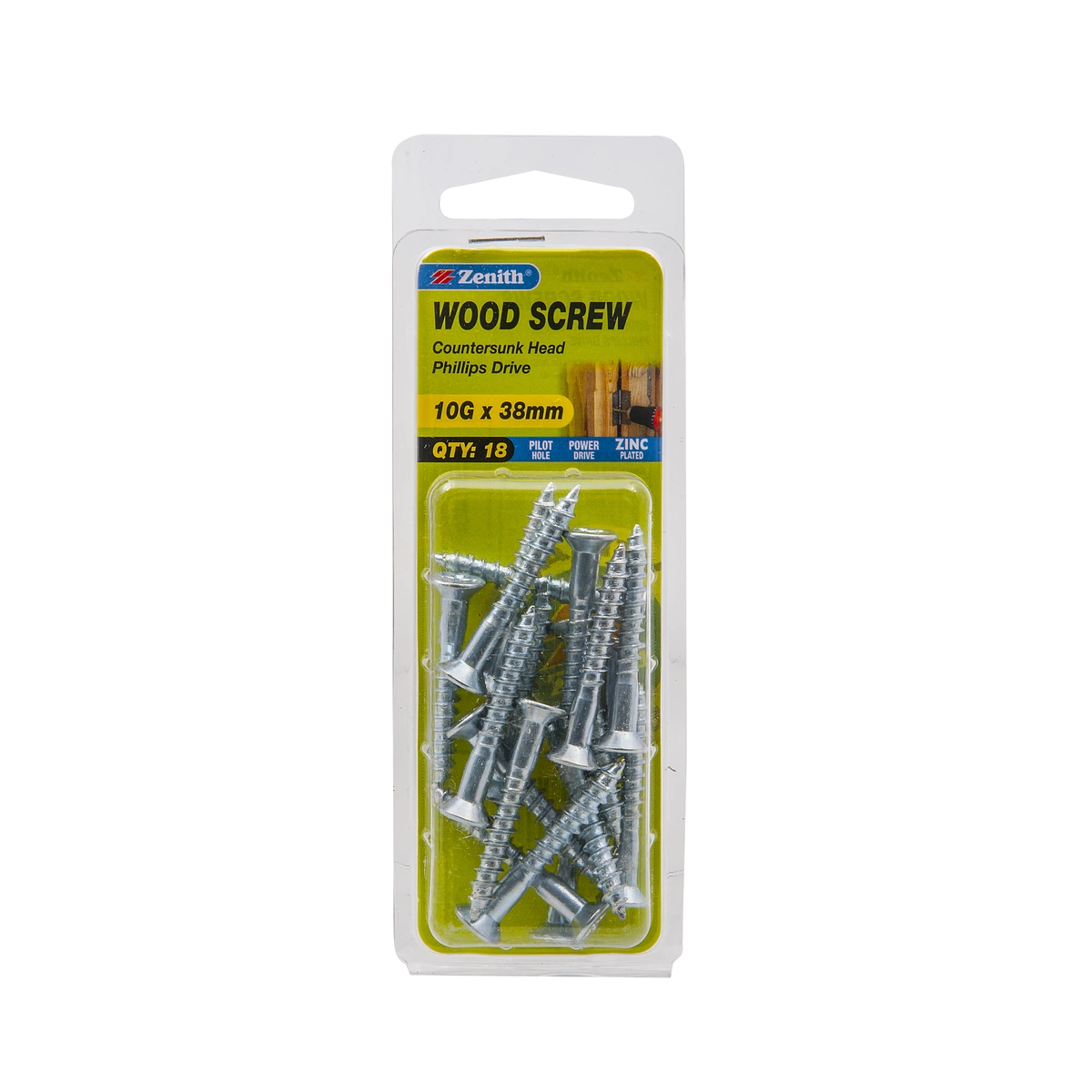 ZENITH® 10G x 38mm Zinc Plated Wood Screws – 18 Pack