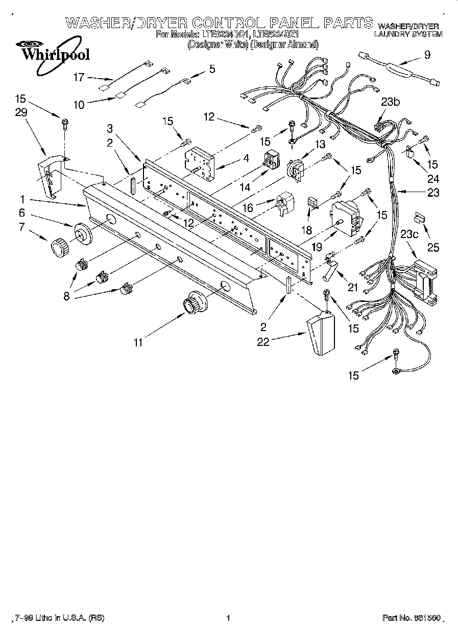 01 - WASHER/DRYER CONTROL PANEL